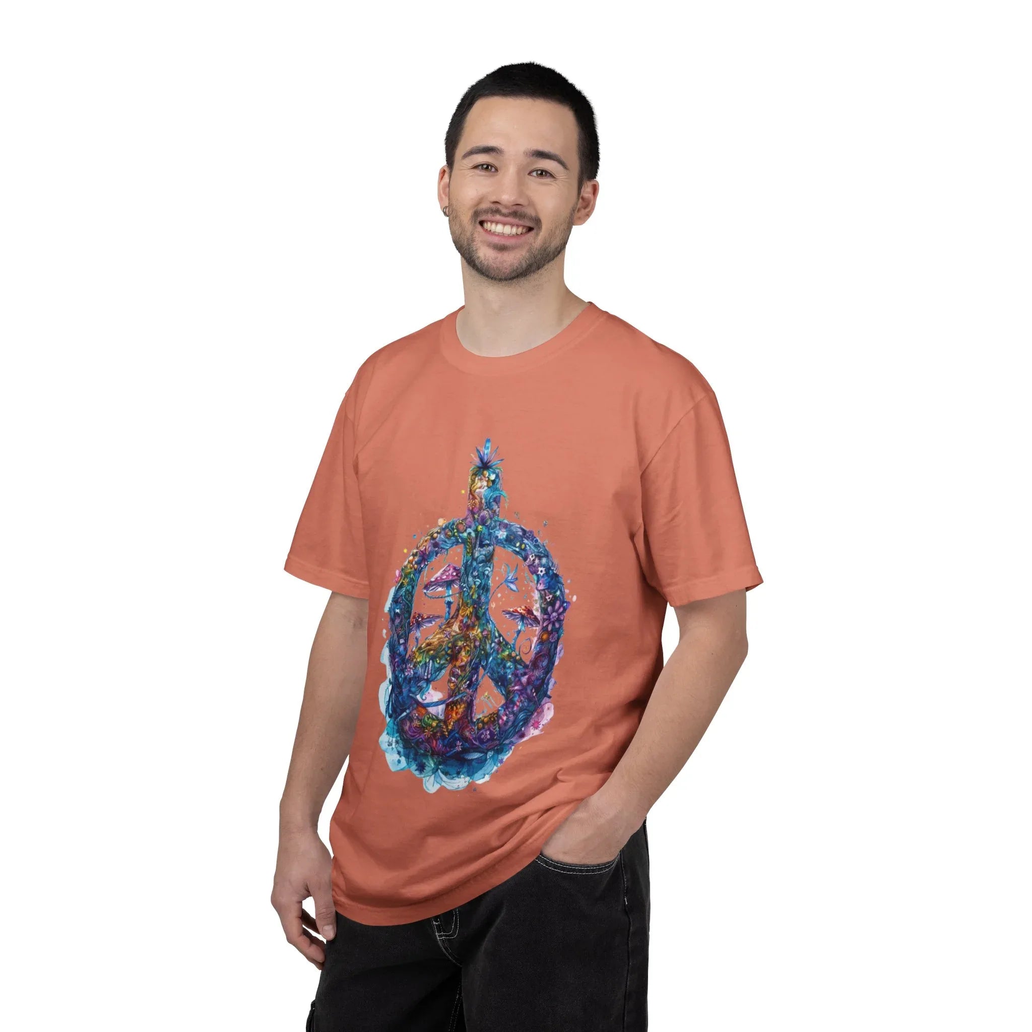 Psychedelic Mushroom Peace Sign T-Shirt | Neon Tie-Dye 60s Hippie Poster - 250 USA Celebration