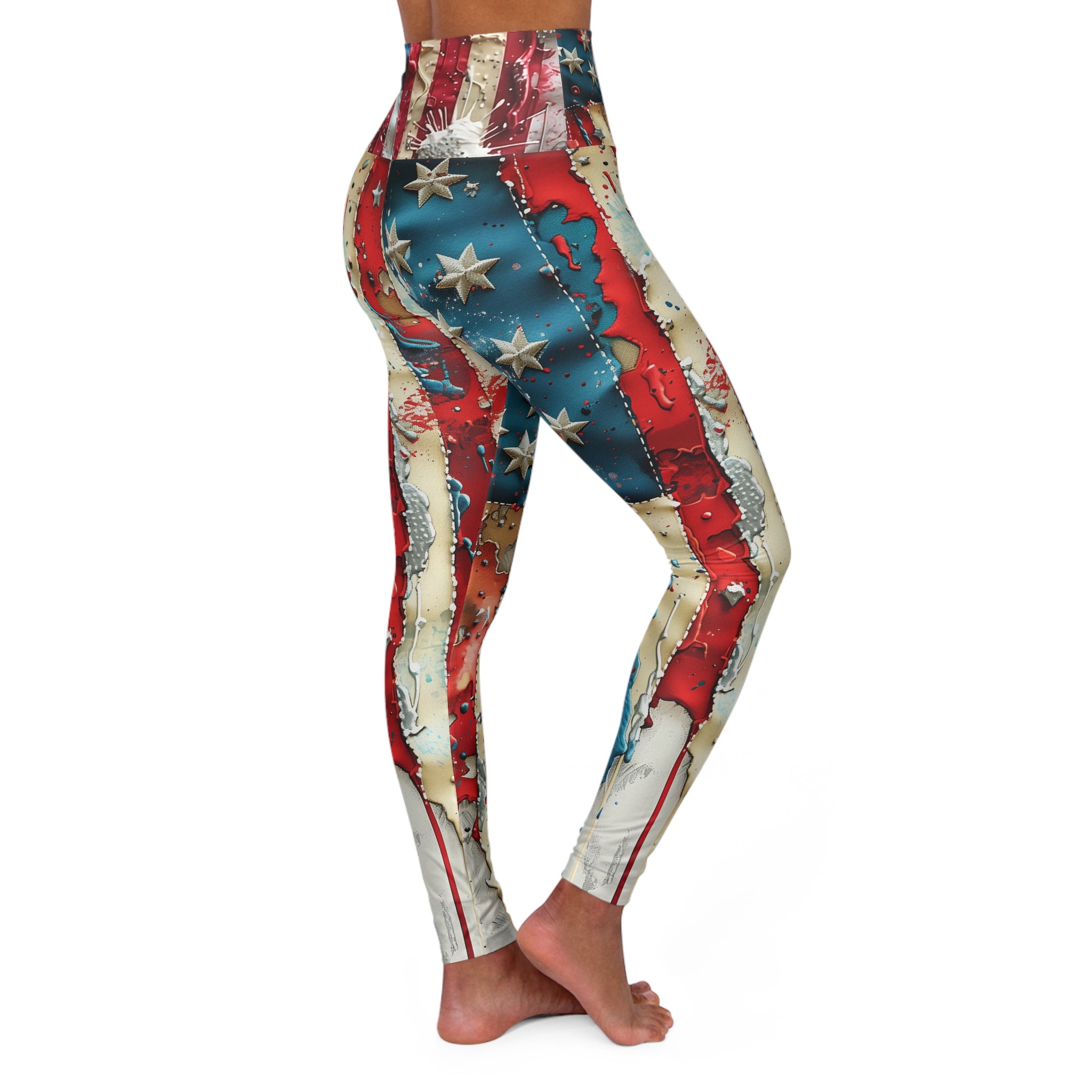 American Flag High-Waisted Yoga Leggings — Distressed Vintage Stars & Stripes