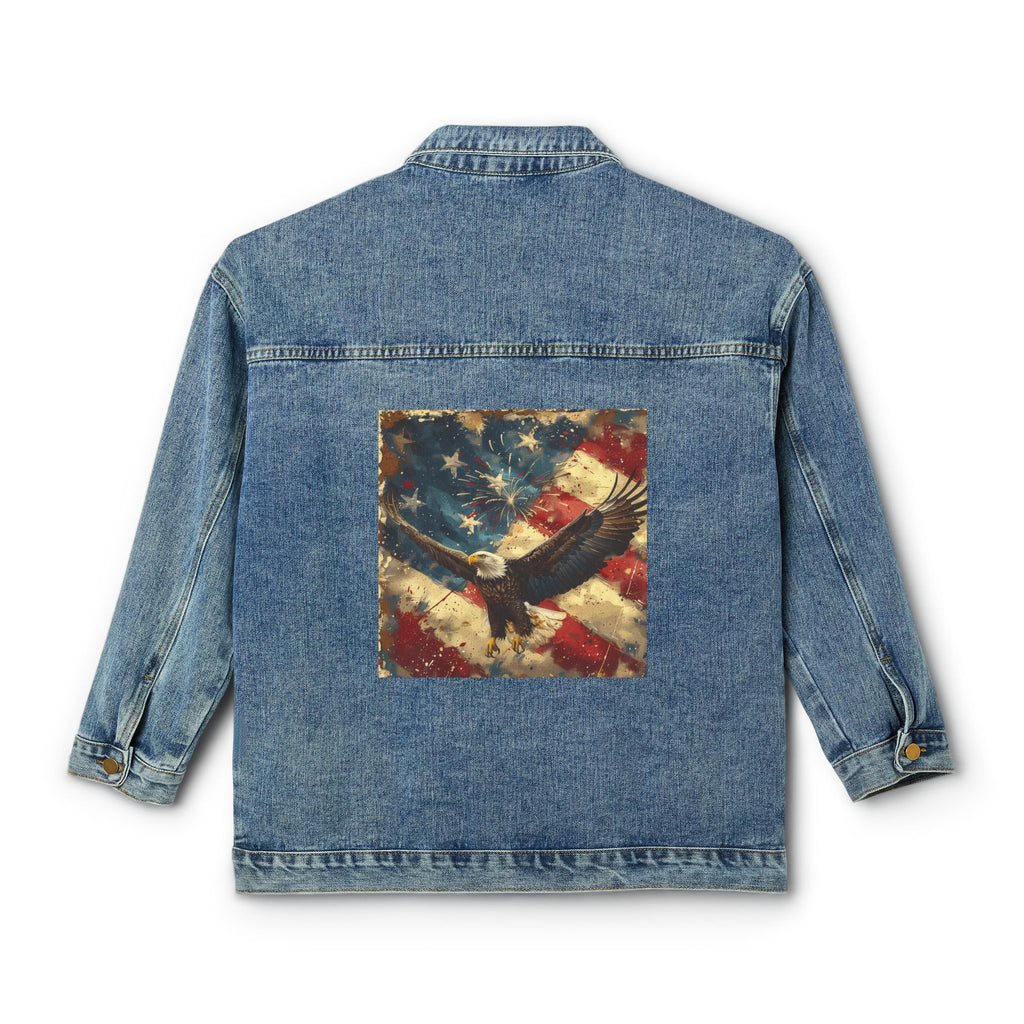 Women's Denim Jacket — Vintage American Flag & Bald Eagle Back Patch