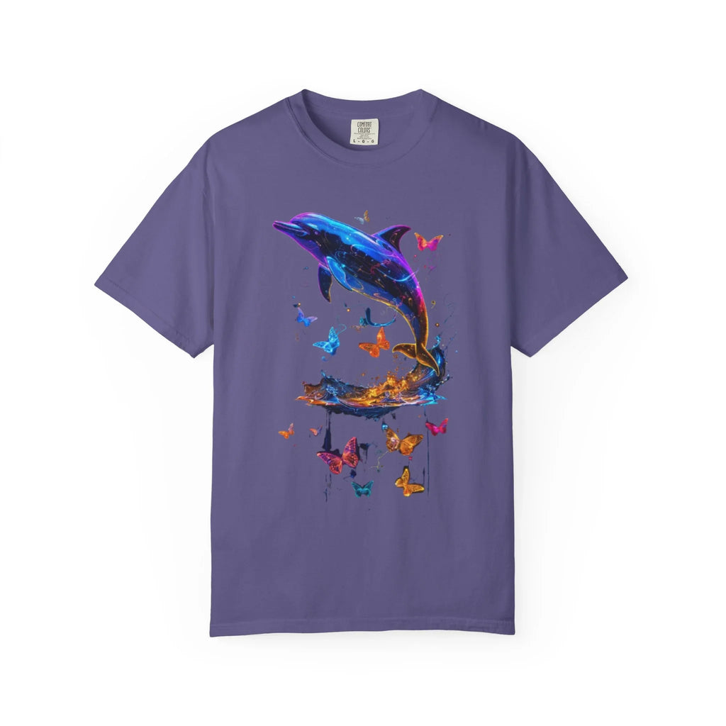 Colorful Dolphin Splash with Butterflies T-Shirt | Ocean Animal Tee - 250 USA Celebration