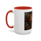 Santa Claus Fireplace Scene Accent Coffee Mug | Storybook Illustration, Rustic Cabin - 250 USA Celebration