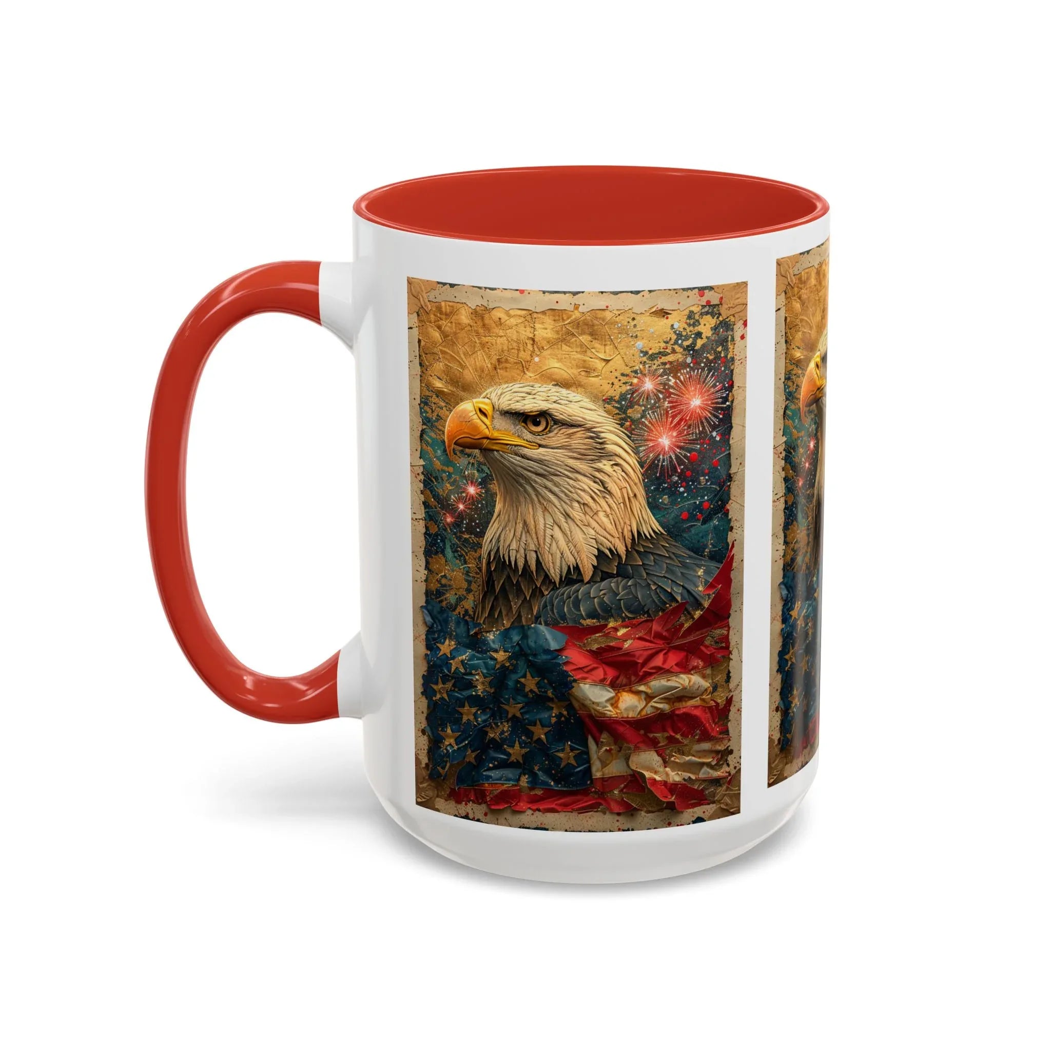 Bald Eagle with Tattered American Flag Coffee Mug | Fireworks Patriotic 11oz 15oz - 250 USA Celebration