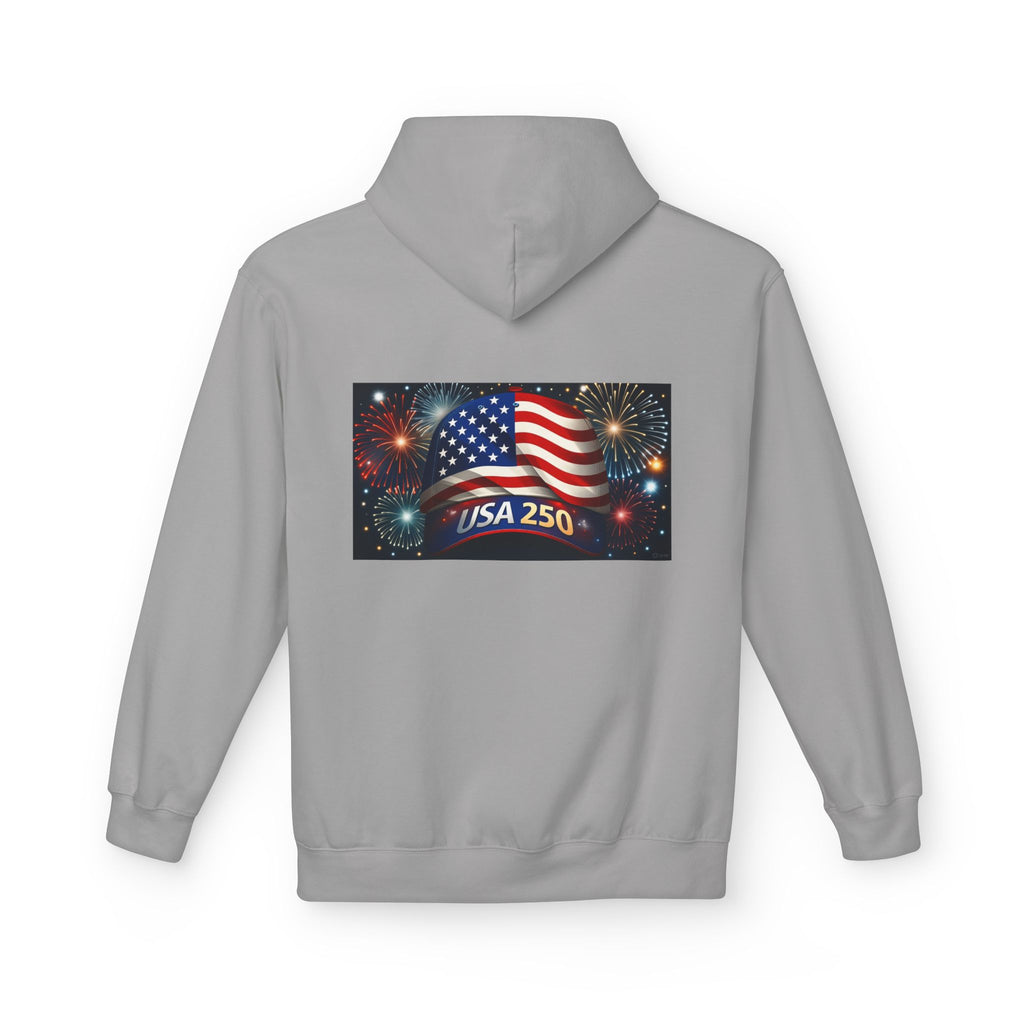 USA 250 Patriotic Hoodie with American Flag & Fireworks