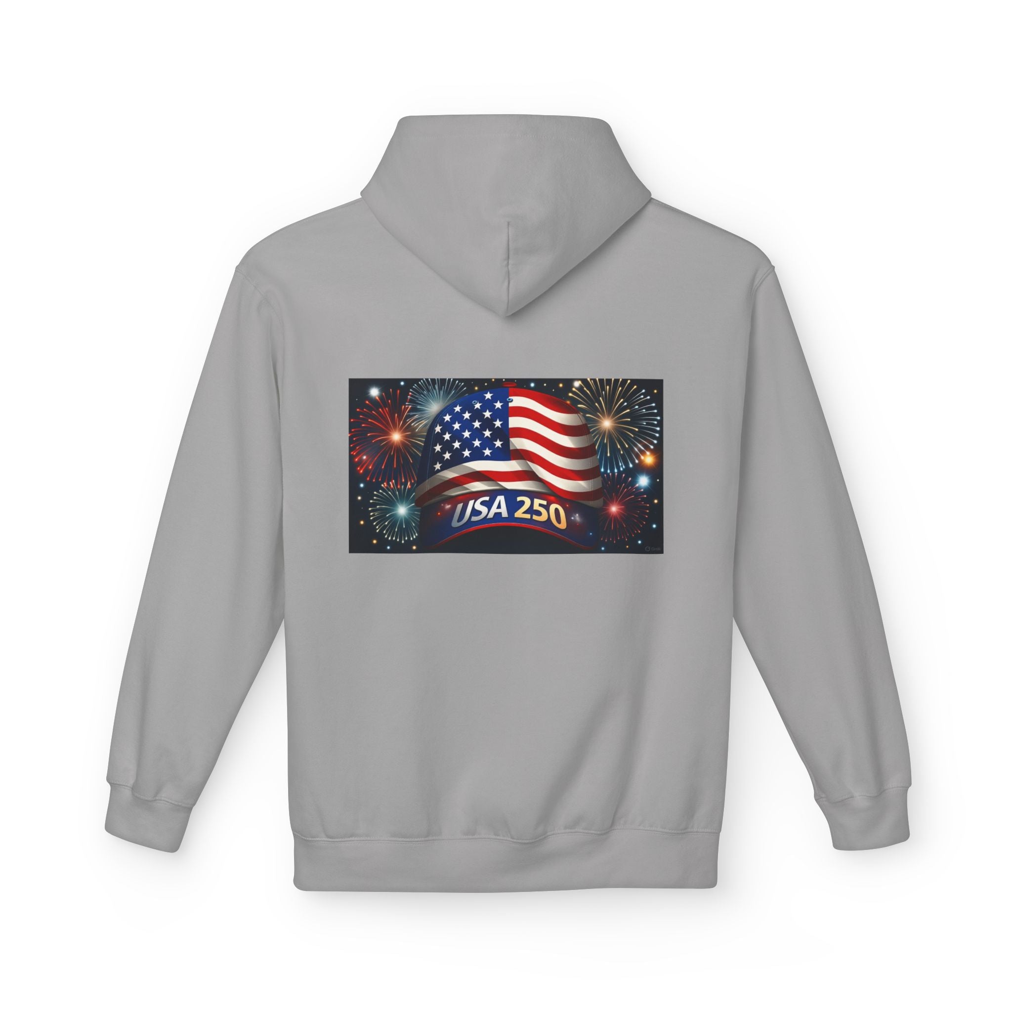 USA 250 Patriotic Hoodie with American Flag & Fireworks