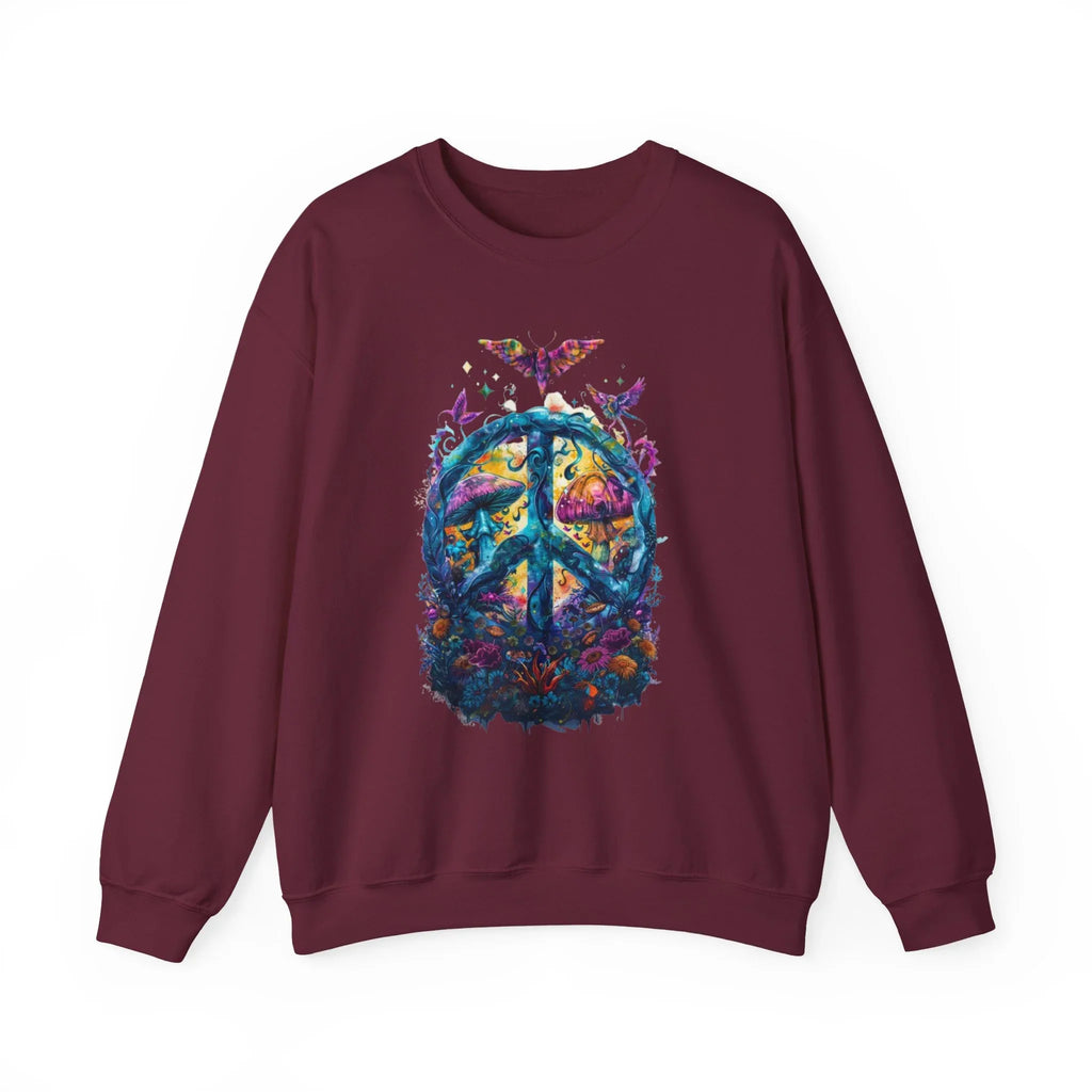 Psychedelic Mushroom Peace Sign Crewneck Sweatshirt | 60s Hippie Tie-Dye - 250 USA Celebration