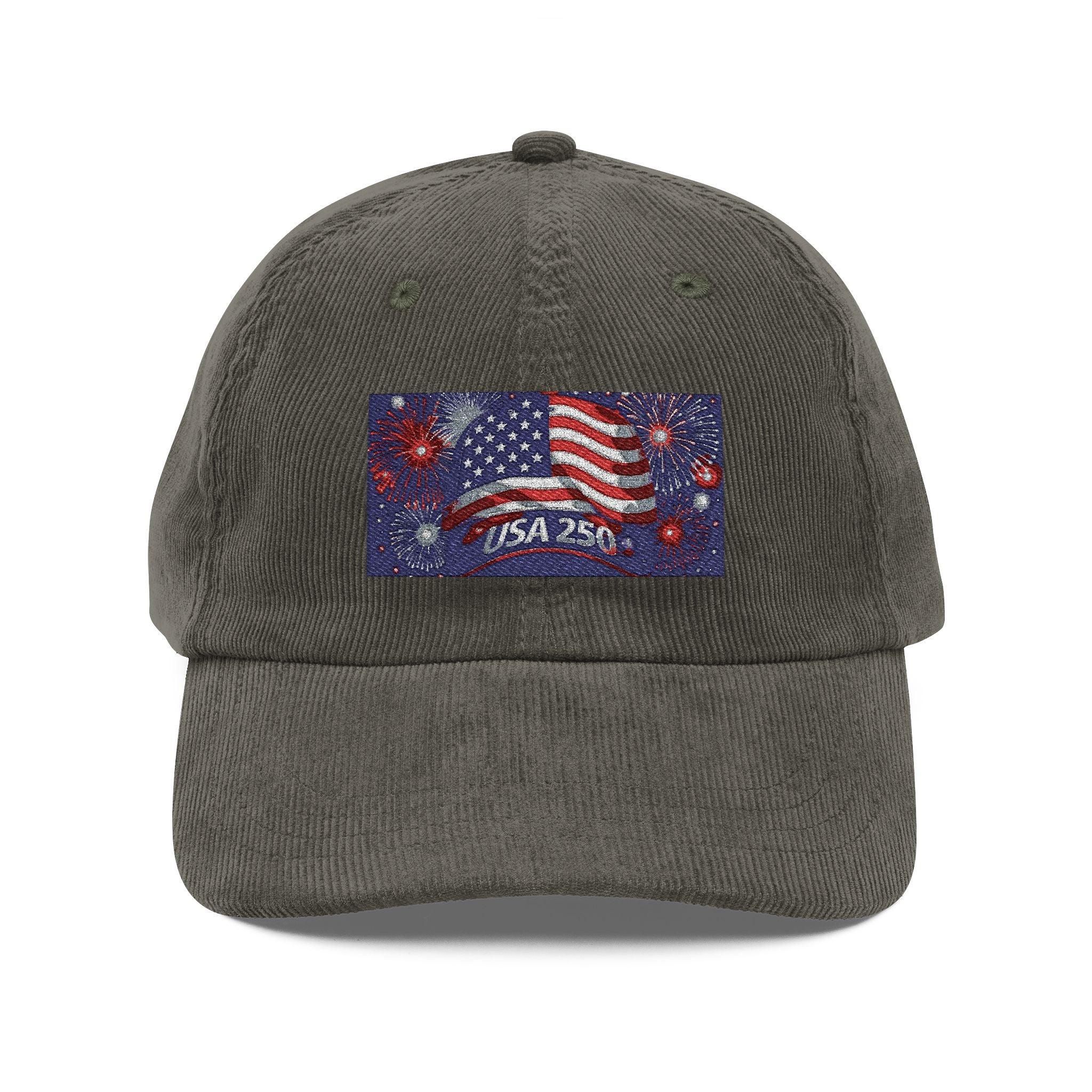 American Eagle Vintage Embroidered Corduroy Cap Retro Style USA Flag Design Perfect for Independence Day Casual Wear Gift Idea - 250 USA Celebration