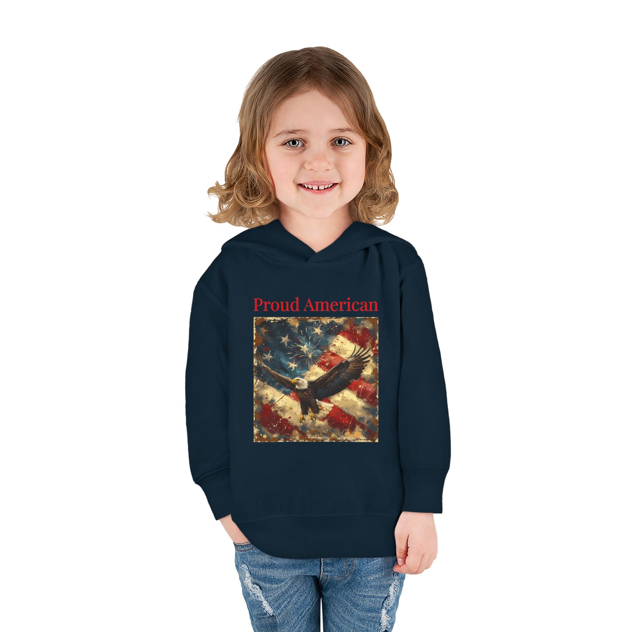 Toddler Hoodie — "Proud American" Eagle & Flag Pullover