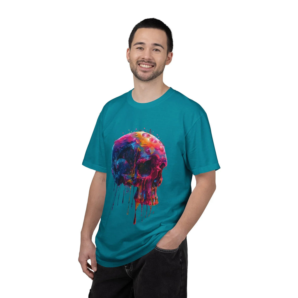 Colorful Drip Skull T-shirt | Watercolor Skull Shirt, Artistic Gothic Tee - 250 USA Celebration