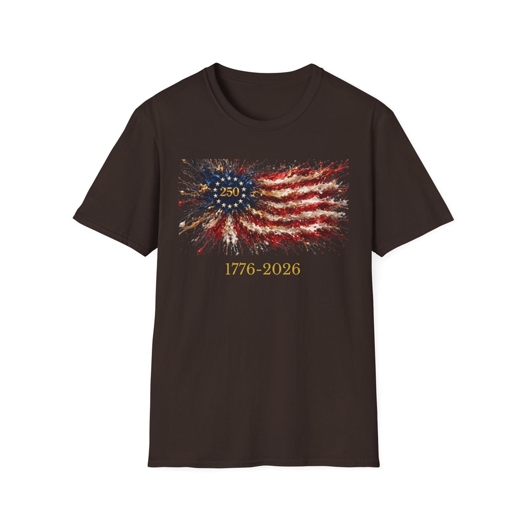 250th Anniversary American Flag T-Shirt – 1776–2026 Patriotic Fireworks Tee