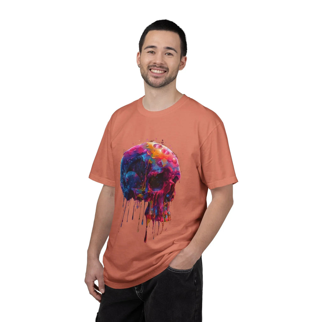 Colorful Drip Skull T-shirt | Watercolor Skull Shirt, Artistic Gothic Tee - 250 USA Celebration