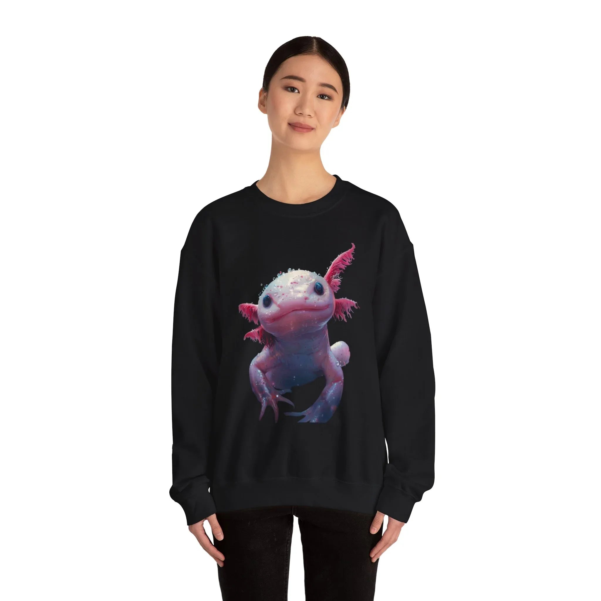 Pink Axolotl Illustration Sweatshirt | Cute Amphibian Art, Pastel Watercolor - 250 USA Celebration