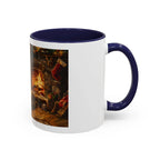 Santa Claus Fireplace Scene Accent Coffee Mug | Storybook Illustration, Rustic Cabin - 250 USA Celebration