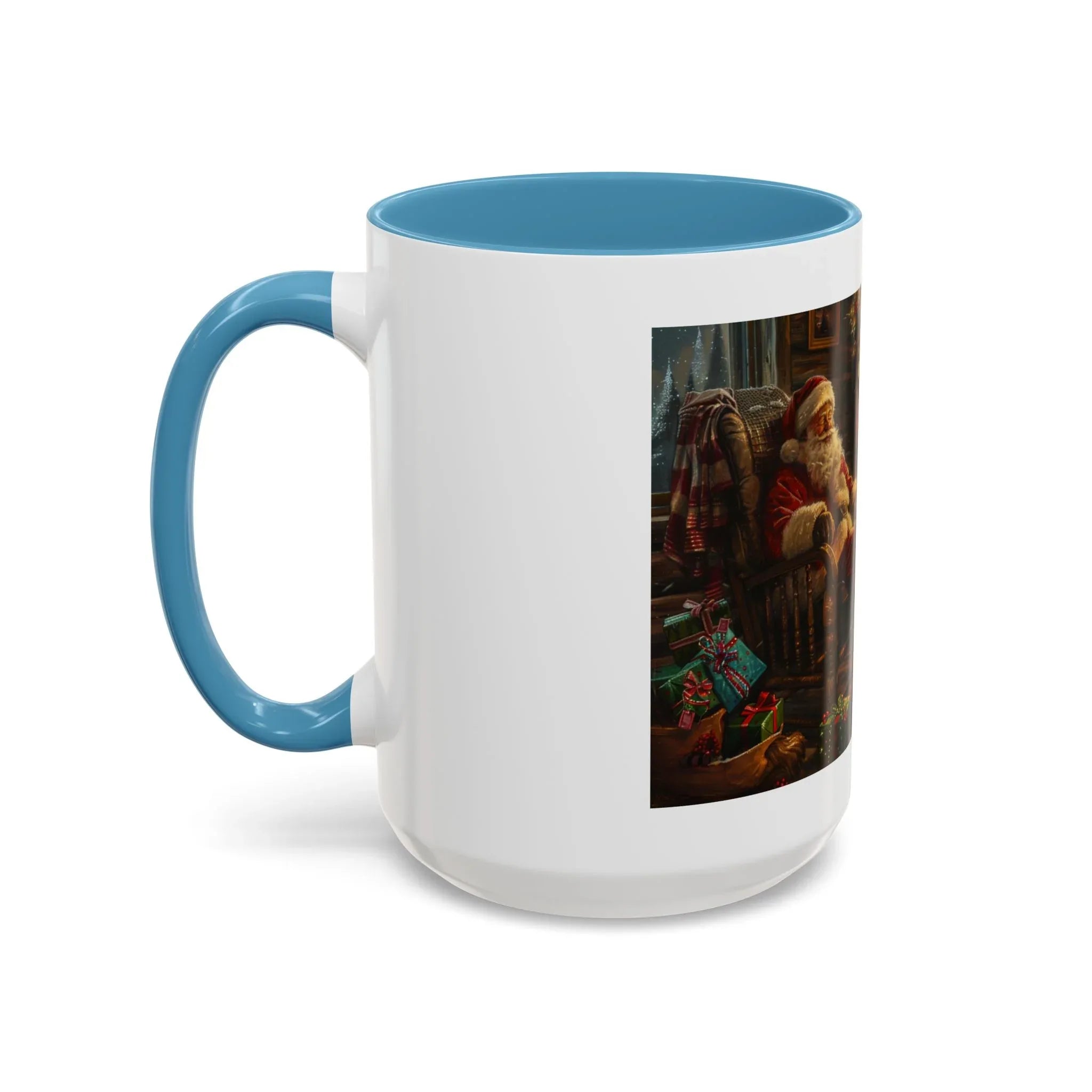 Santa Claus Fireplace Scene Accent Coffee Mug | Storybook Illustration, Rustic Cabin - 250 USA Celebration