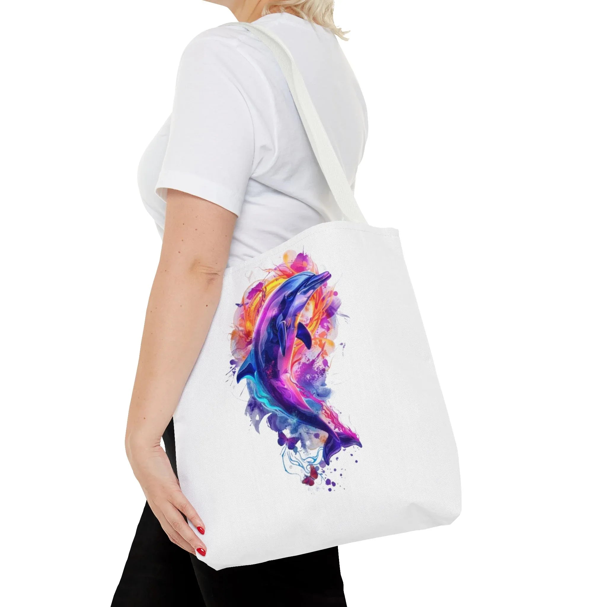 Colorful Watercolor Dolphin Tote Bag | Vibrant Splash Ocean Art - 250 USA Celebration