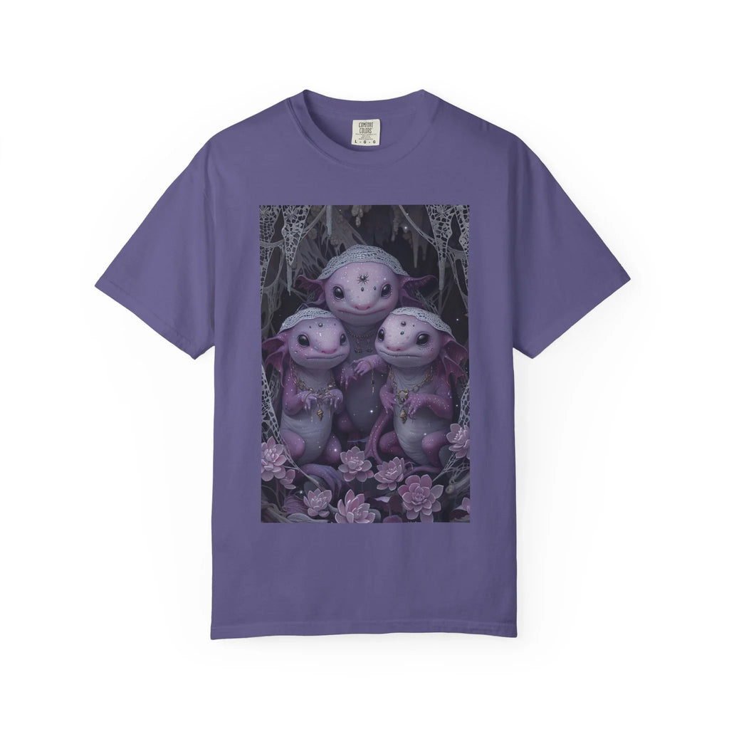 Three Axolotl Friends T-Shirt | Cute Purple Axolotl Illustration - 250 USA Celebration
