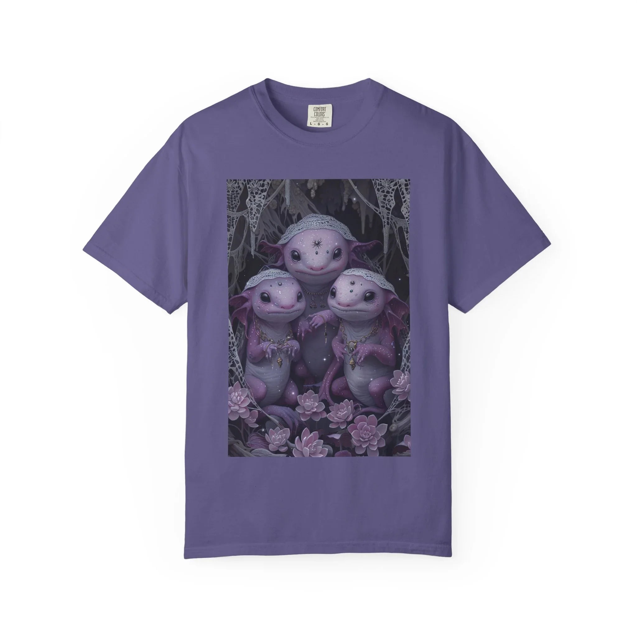 Three Axolotl Friends T-Shirt | Cute Purple Axolotl Illustration - 250 USA Celebration