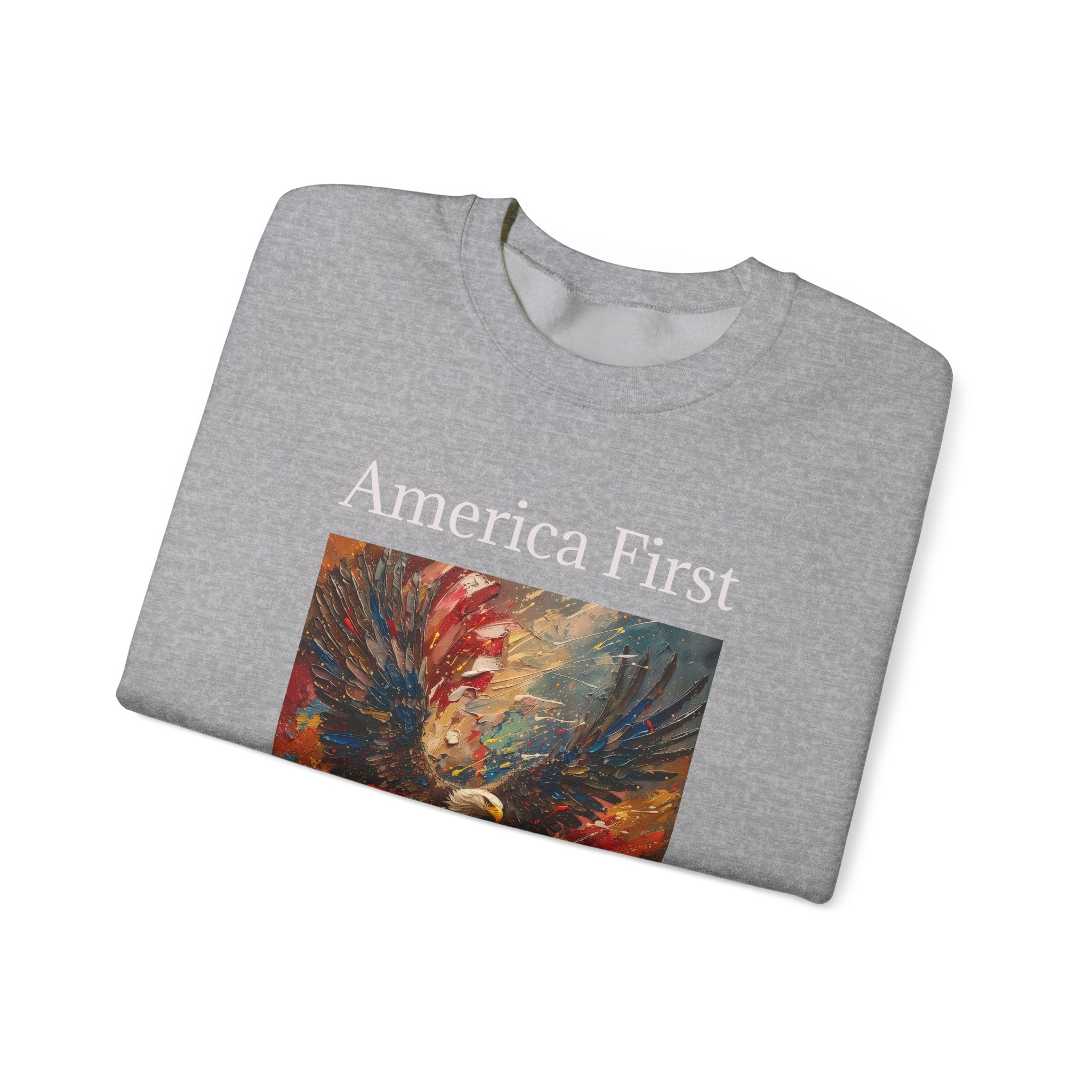Patriotic Sweatshirt, American Eagle with America First Headline, USA Pullover Jumper, Fourth of July Gift, Political Statement Top, Unisex