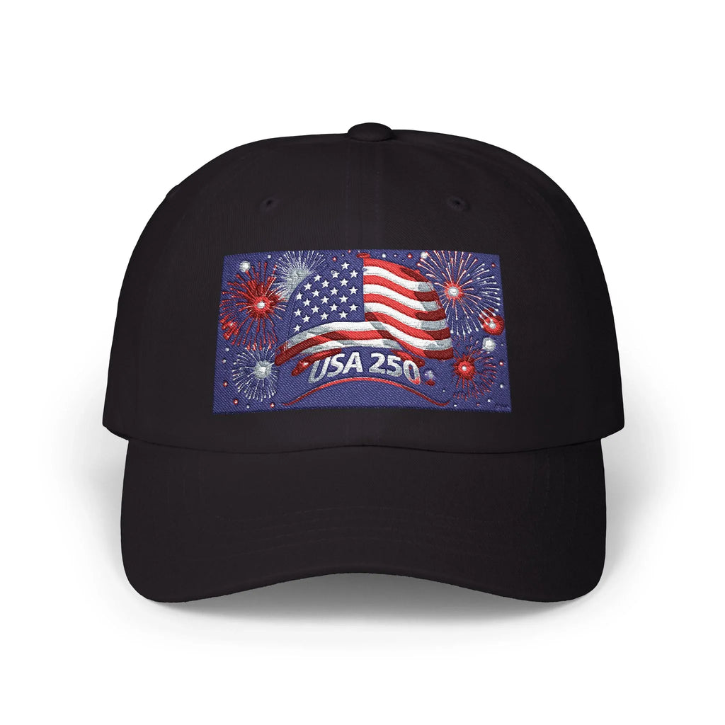 USA 250 American Flag Fireworks Baseball Hat | Patriotic July 4th Cap - 250 USA Celebration