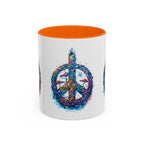 Psychedelic Mushroom Peace Sign Mug | Neon Tie-Dye Peace Script - 250 USA Celebration