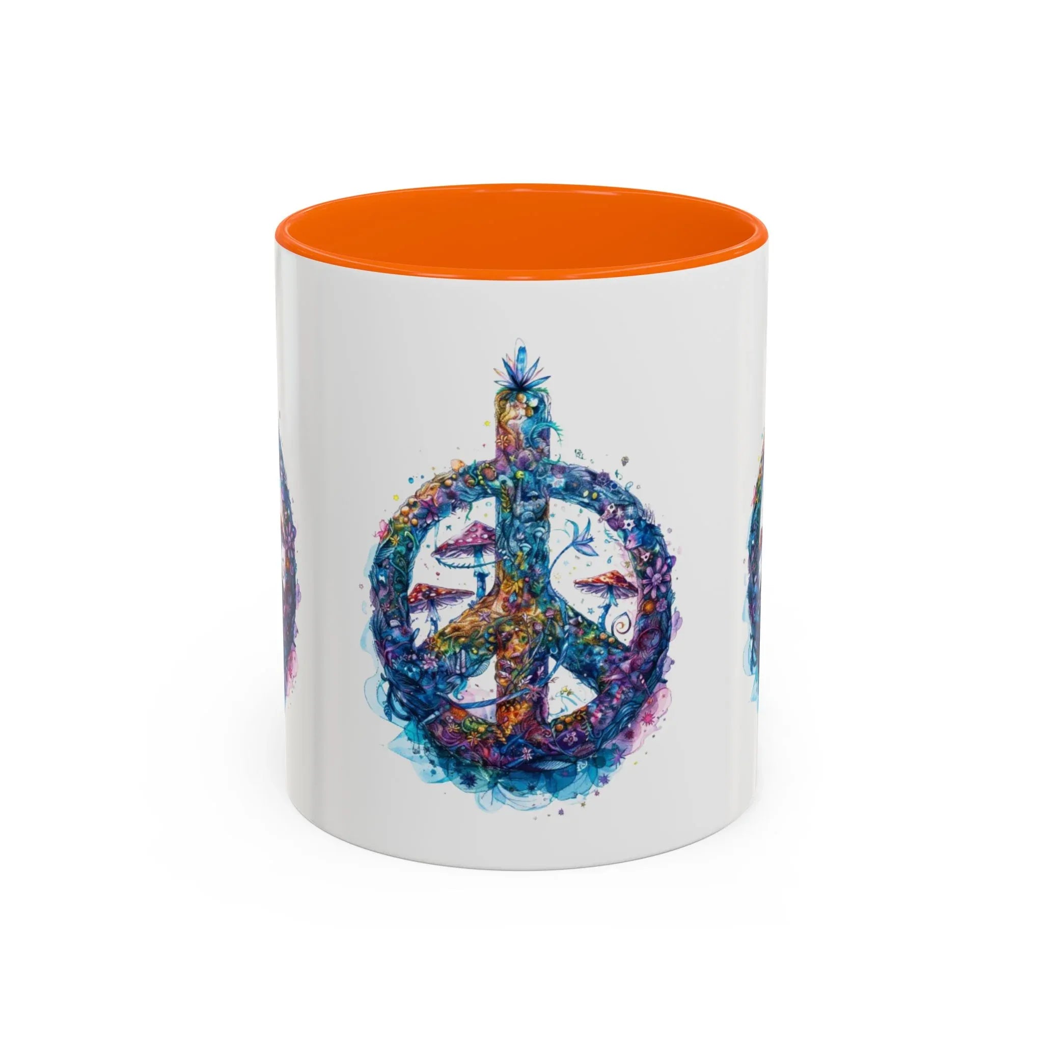 Psychedelic Mushroom Peace Sign Mug | Neon Tie-Dye Peace Script - 250 USA Celebration