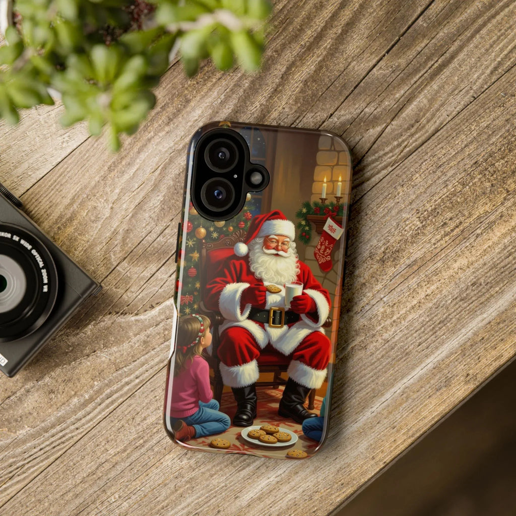 Santa Claus Storytime Tough Phone Case | Christmas holiday scene, kids and cookies - 250 USA Celebration