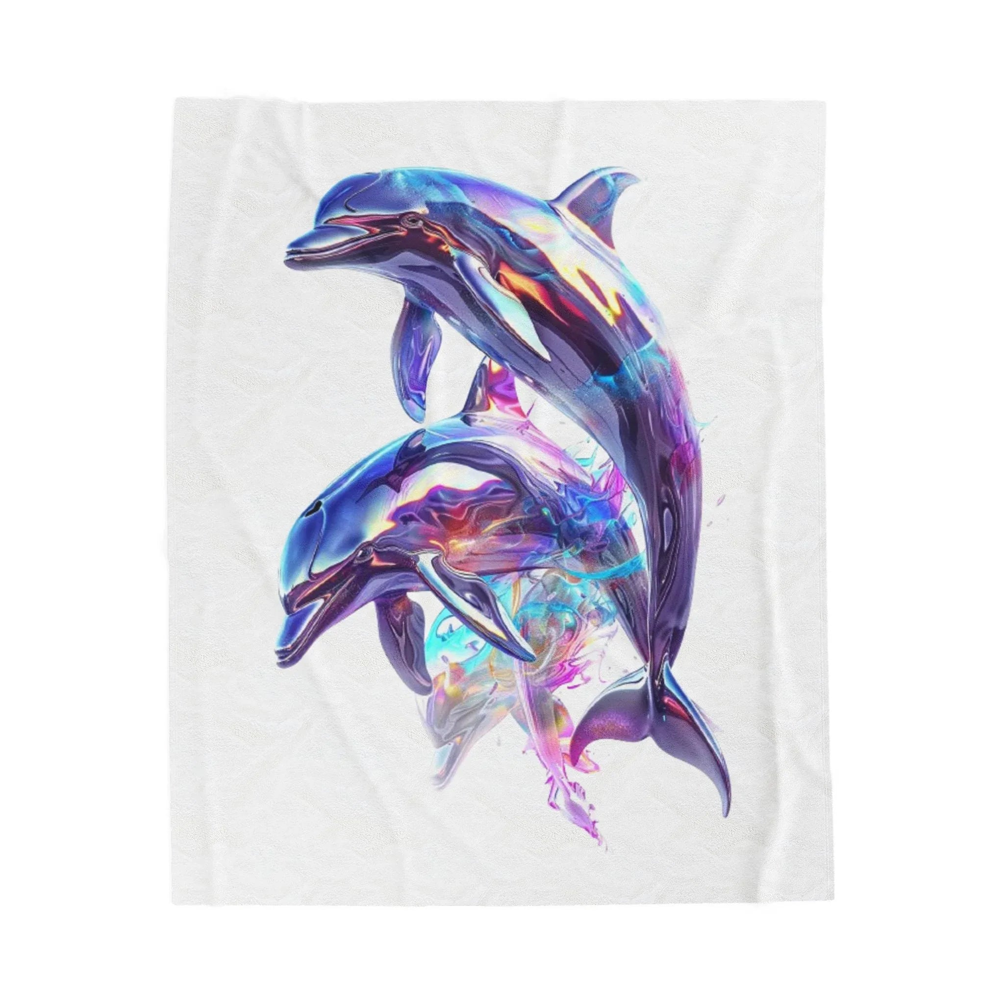 Iridescent Dolphins Velveteen Plush Blanket | Colorful Ocean Art - 250 USA Celebration