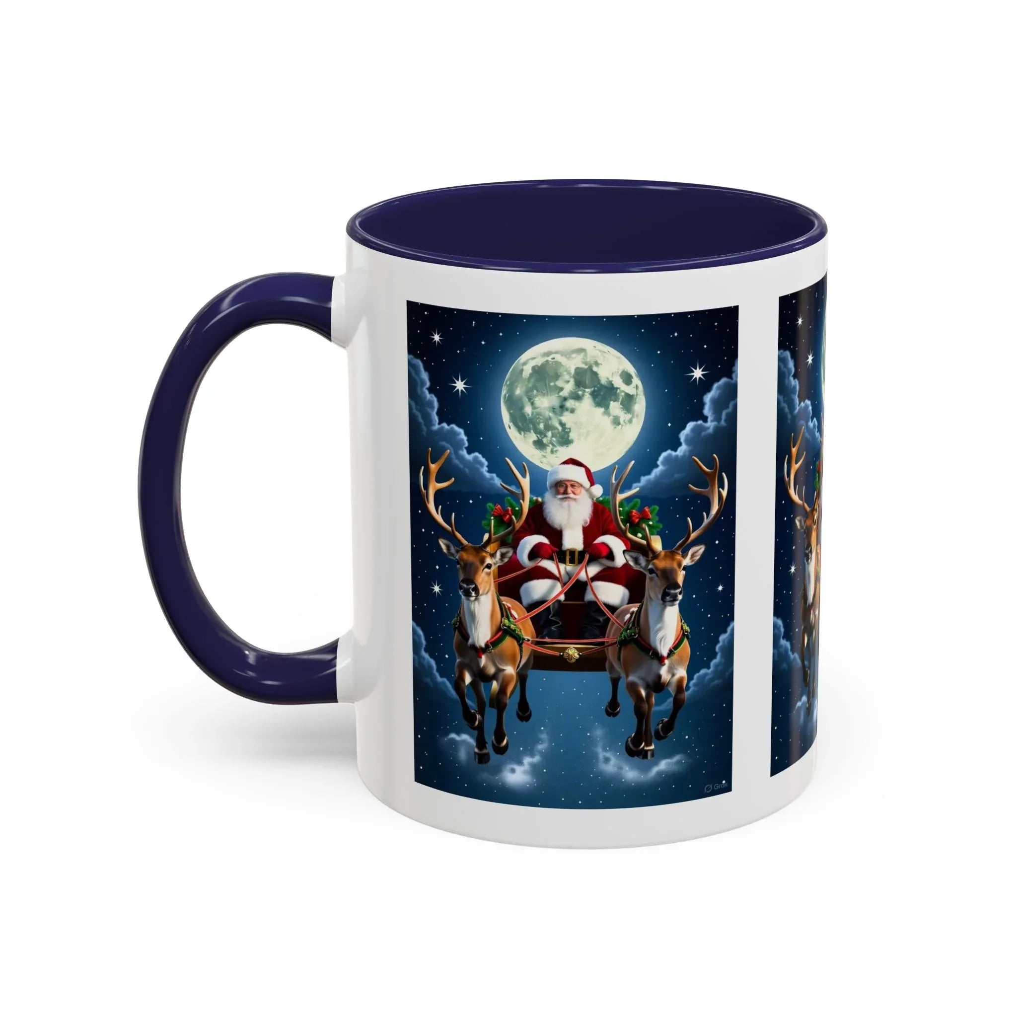 Santa Sleigh with Reindeer Coffee Mug | Christmas Moon Accent Mug - 250 USA Celebration