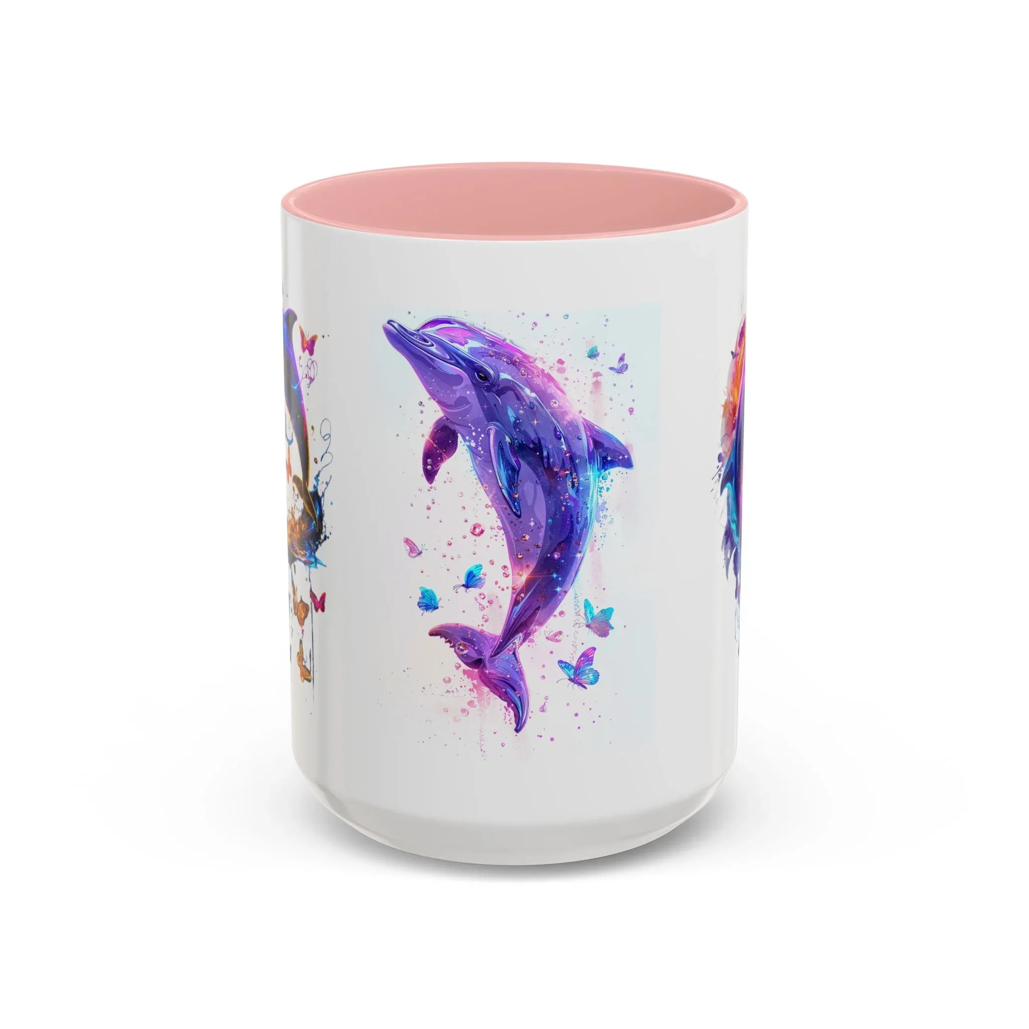 Y2K Chrome Dolphin Flaming Hoop Mug | Holographic Neon Dolphin Coffee Cup - 250 USA Celebration