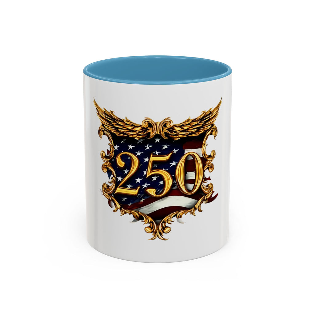 250th Anniversary American Flag Accent Coffee Mug — Patriotic 250th Year Anniversary Celebration Gift