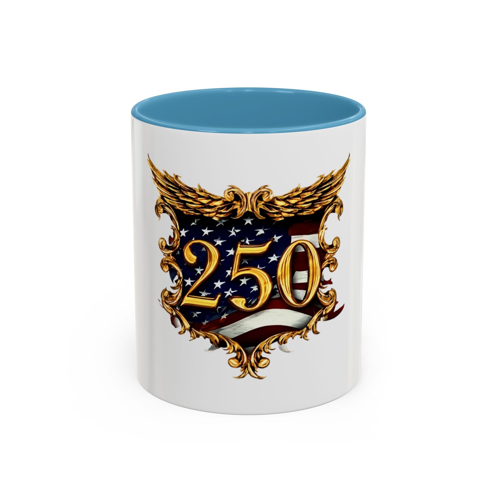 250th Anniversary American Flag Accent Coffee Mug — Patriotic 250th Year Anniversary Celebration Gift
