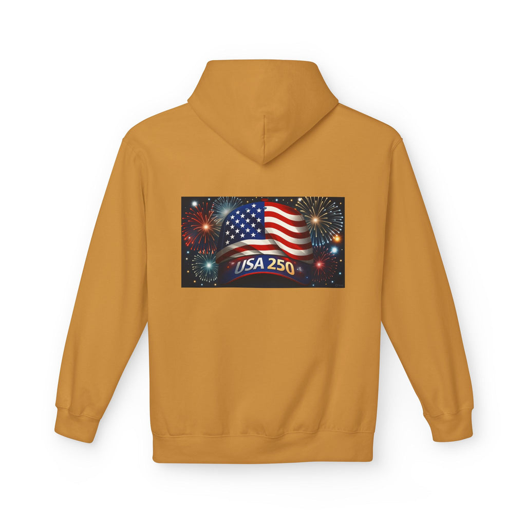 USA 250 Patriotic Hoodie with American Flag & Fireworks