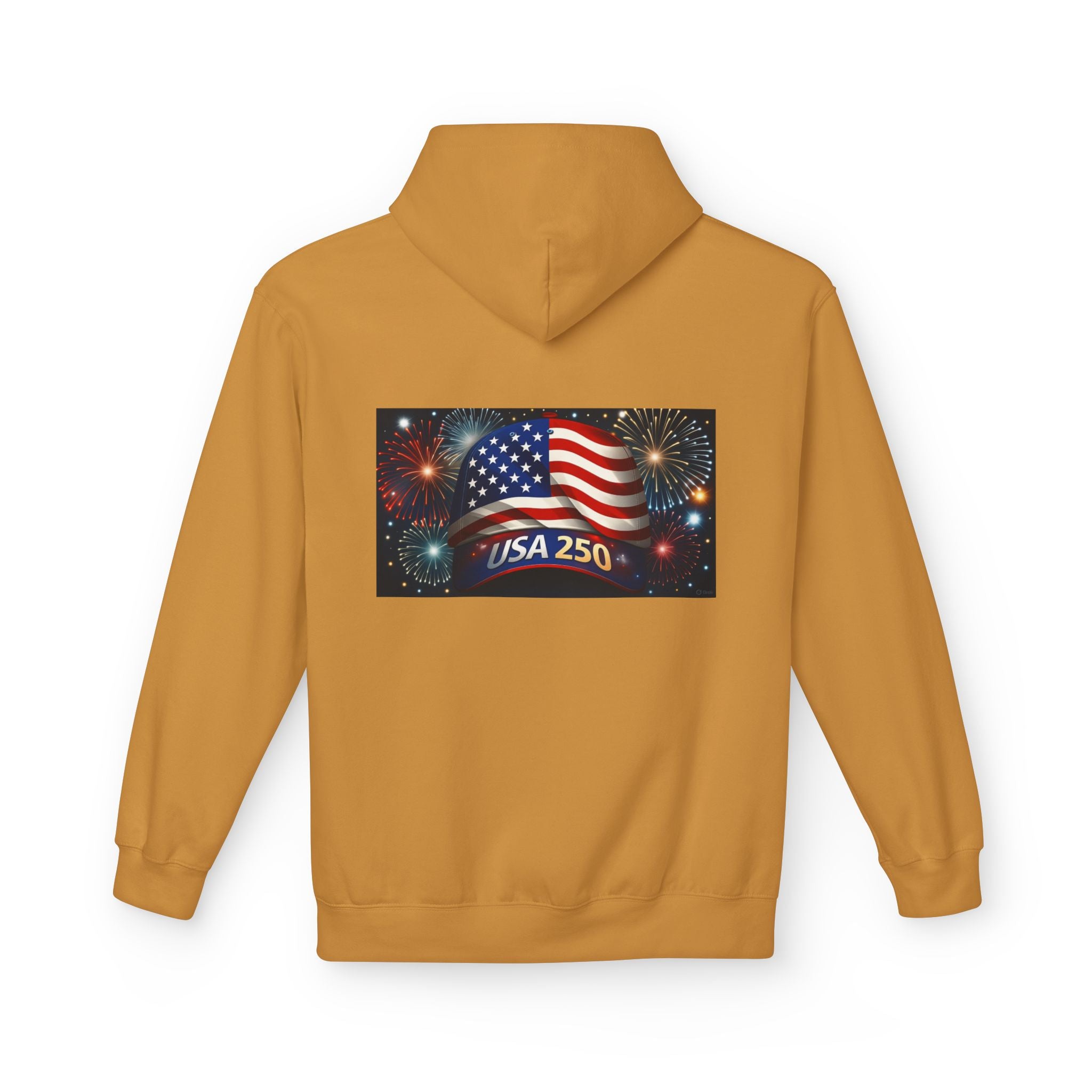 USA 250 Patriotic Hoodie with American Flag & Fireworks