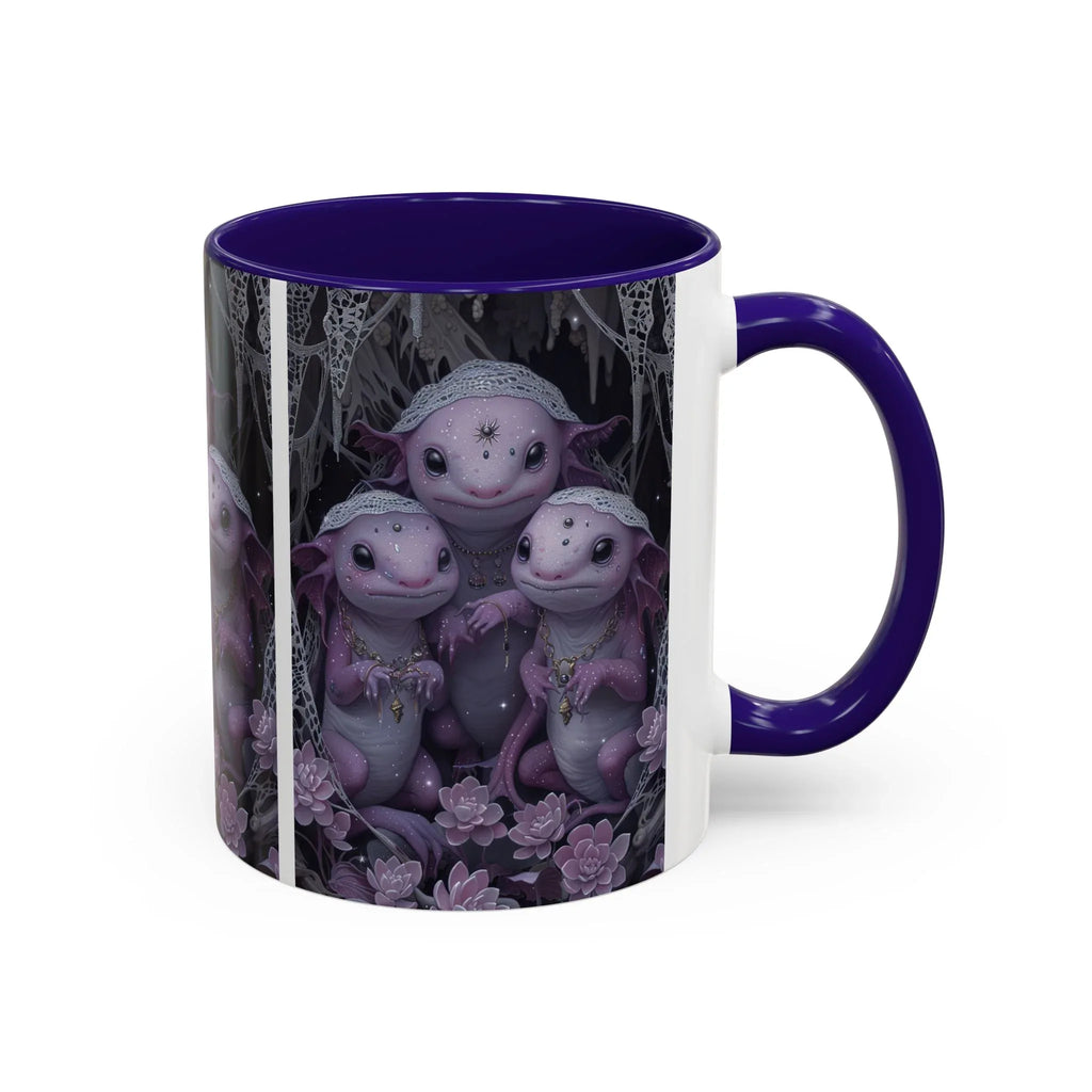 Purple Axolotl Trio Mug | Cute Amphibian Art Ceramic Coffee Cup - 250 USA Celebration