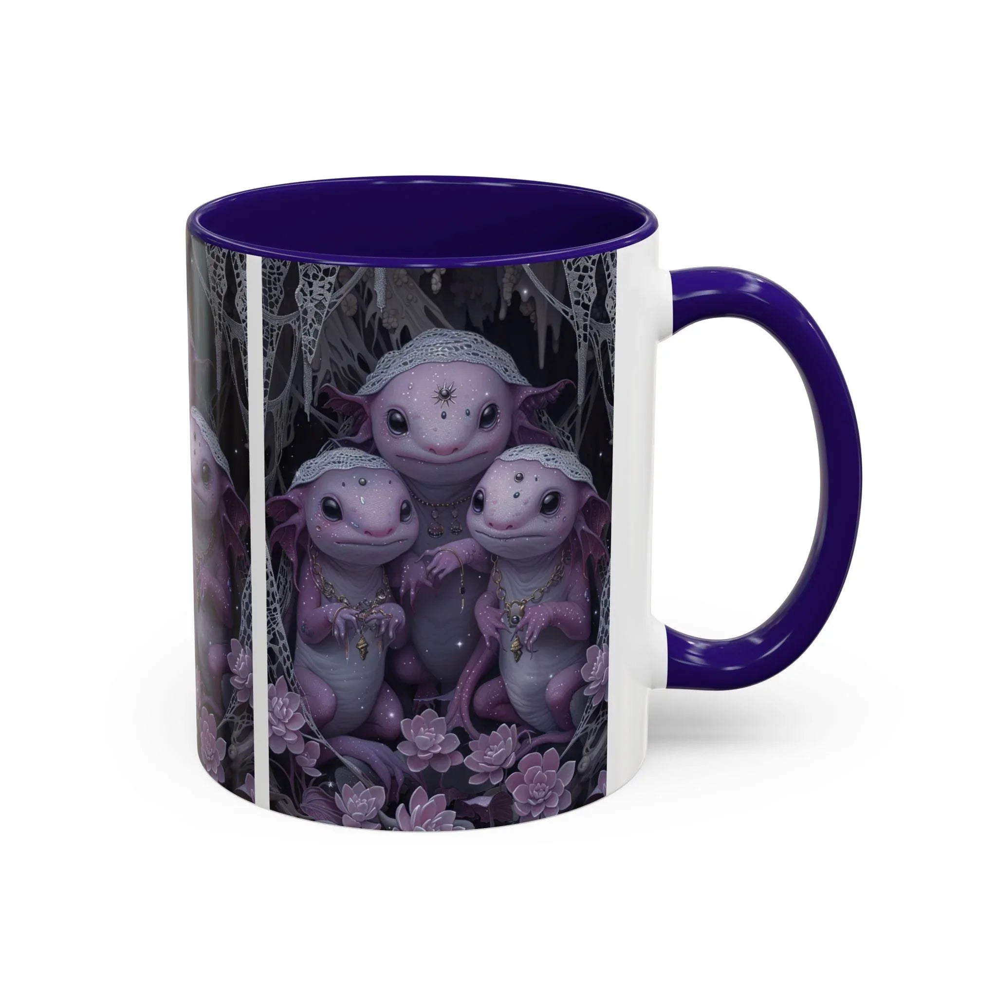 Purple Axolotl Trio Mug | Cute Amphibian Art Ceramic Coffee Cup - 250 USA Celebration