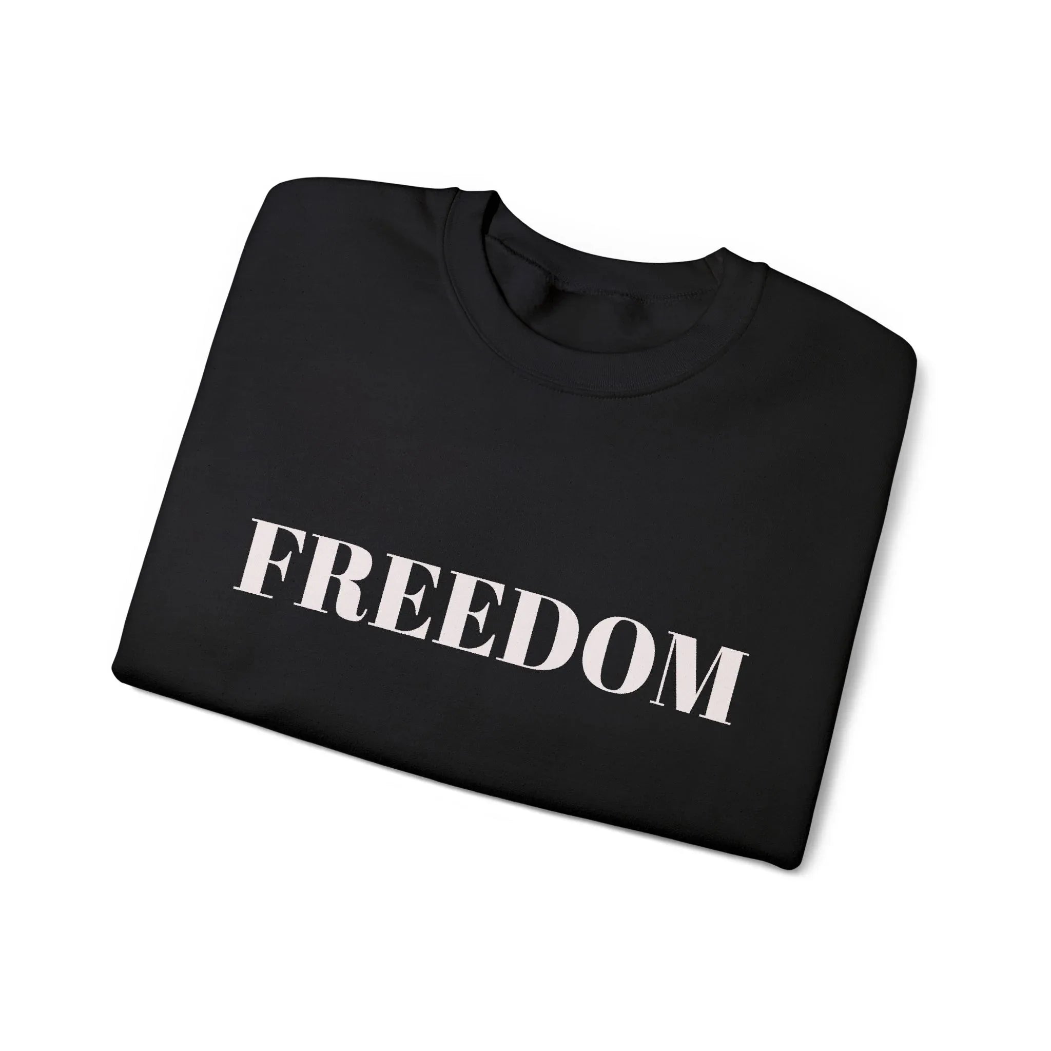FREEDOM text Crewneck Sweatshirt | Bold Lettering, Minimalist Black Pullover - 250 USA Celebration