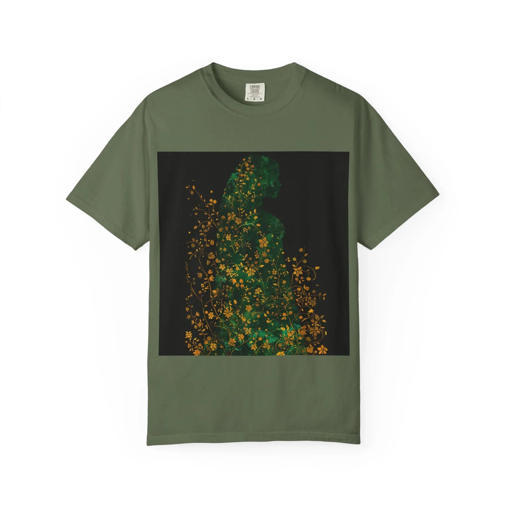 Green Floral Silhouette T-shirt | Botanical Sparkle Art abstract art t-shirt, women's, abstract graphic tee women, girls abstract shirt - 250 USA Celebration