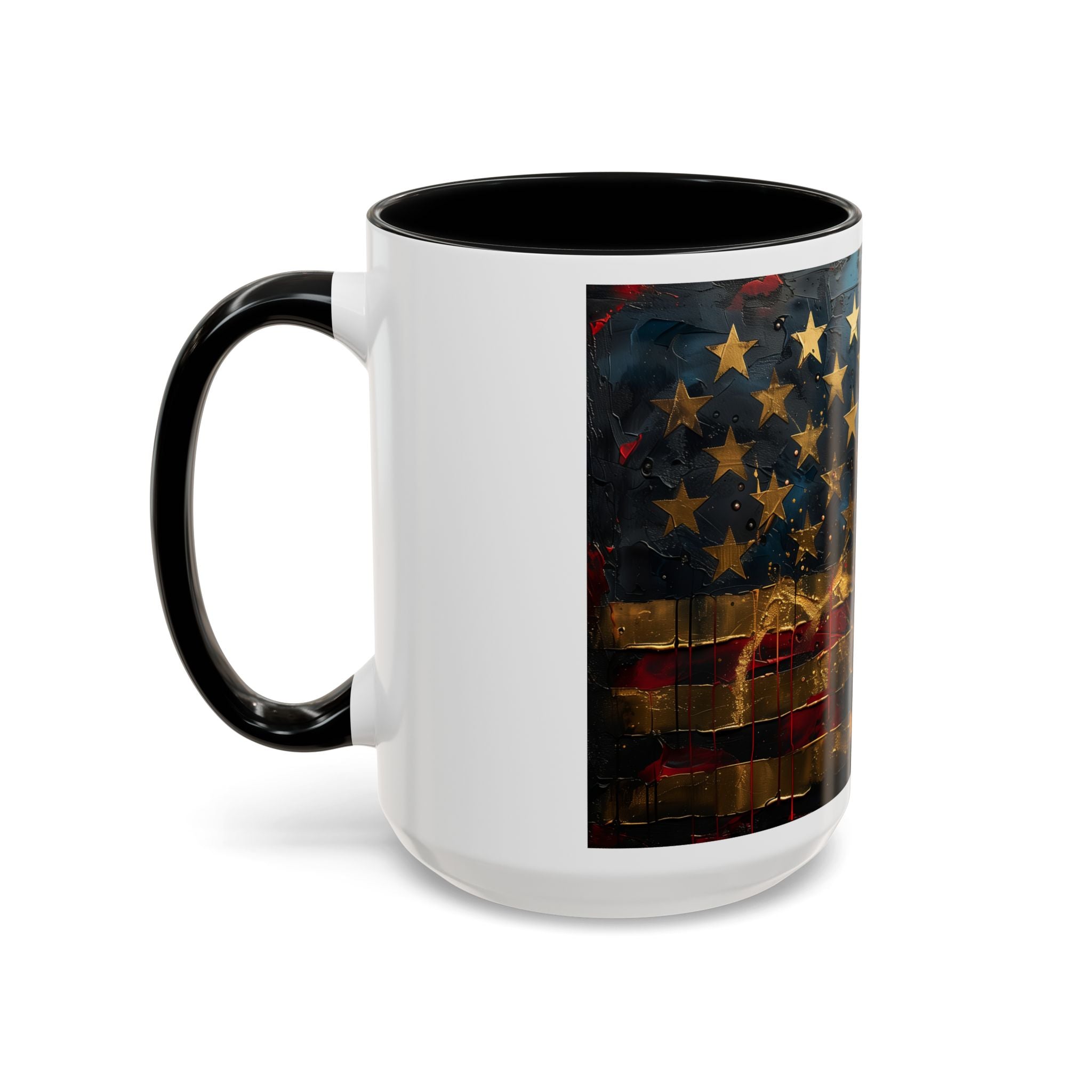 Distressed American Flag Accent Coffee Mug — Patriotic 11/15oz