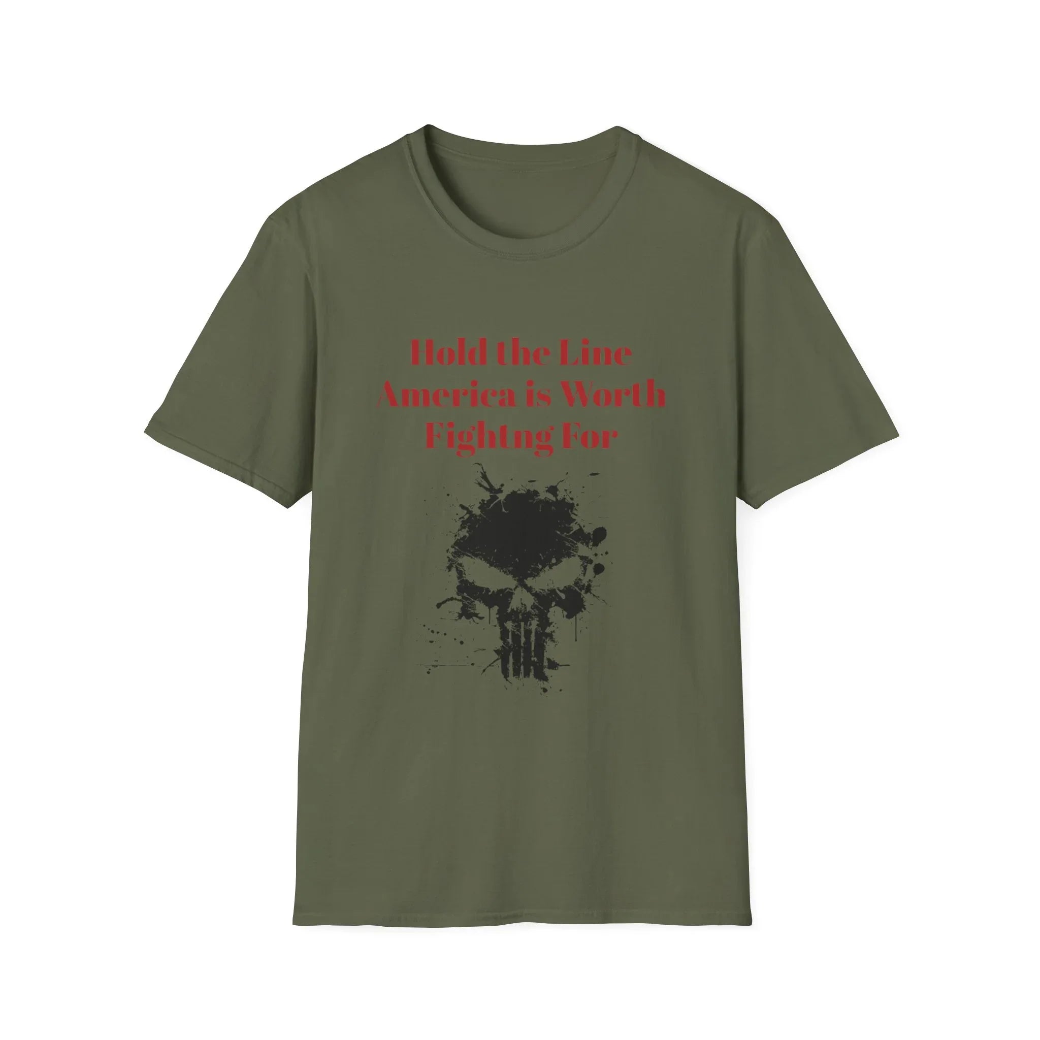 Hold the Line America Is Worth Fighting For T-Shirt | Skull Graphic Patriotic - 250 USA Celebration