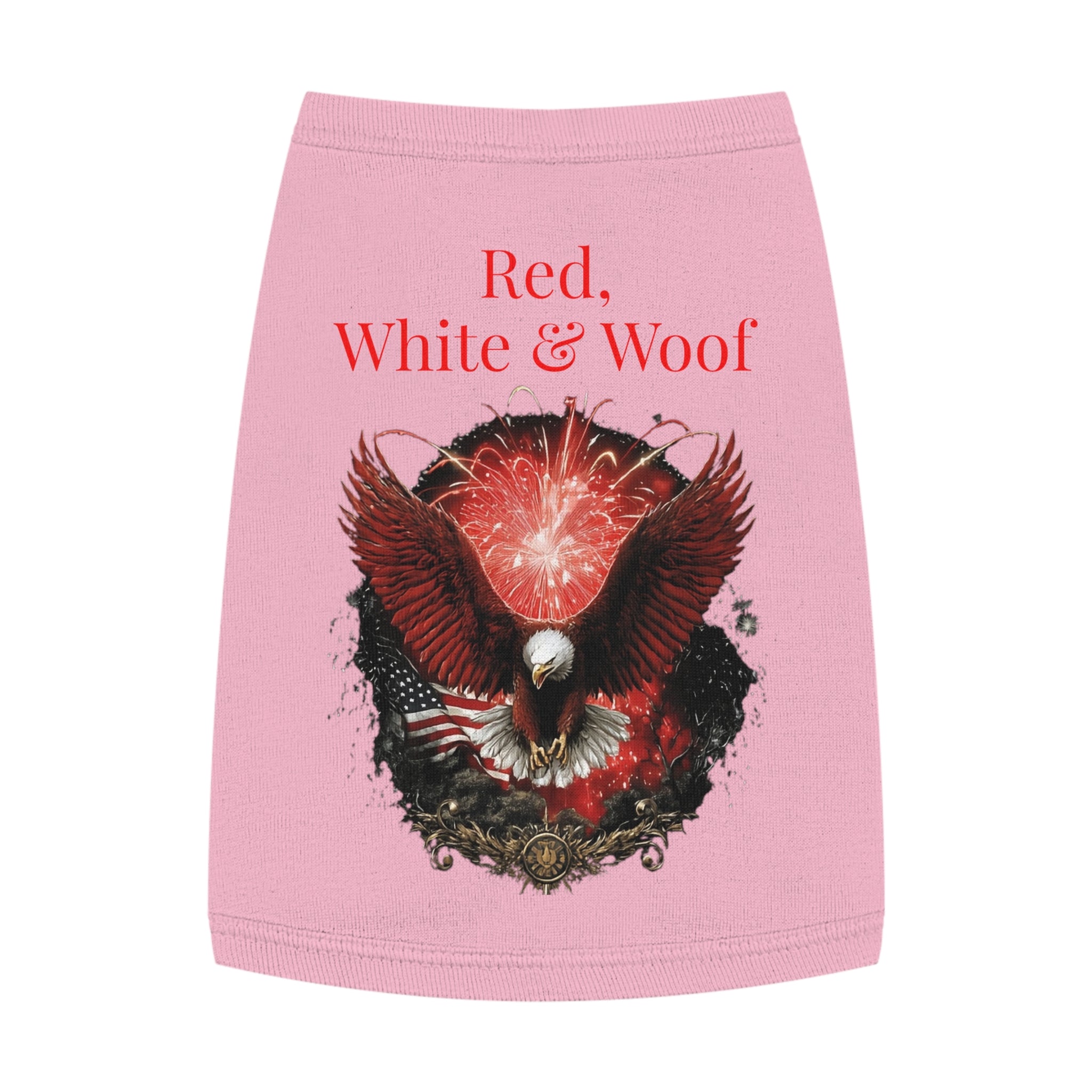 Red, White & Woof Patriotic Pet Tank Top — Bald Eagle Fireworks Dog Shirt for 4th of July