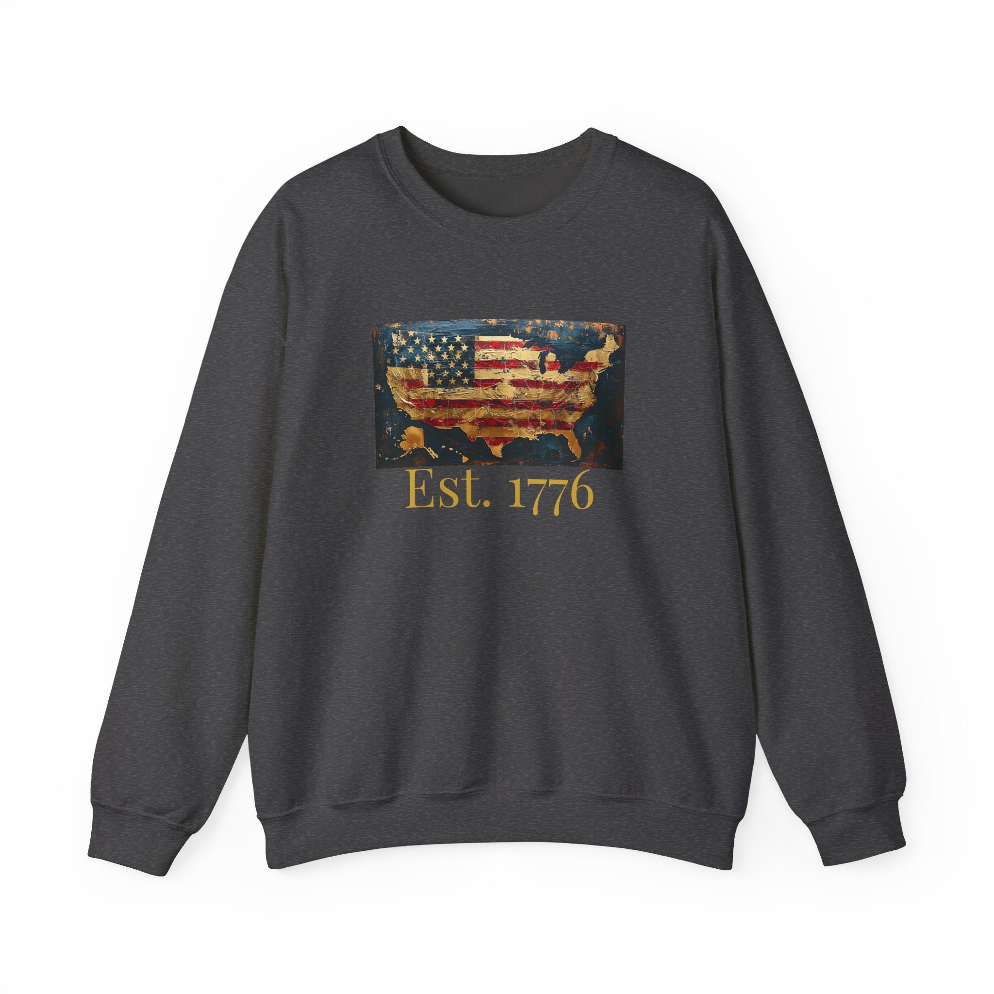 Crewneck Sweatshirt — Vintage American Flag Map “Est. 1776” (250th Anniversary)