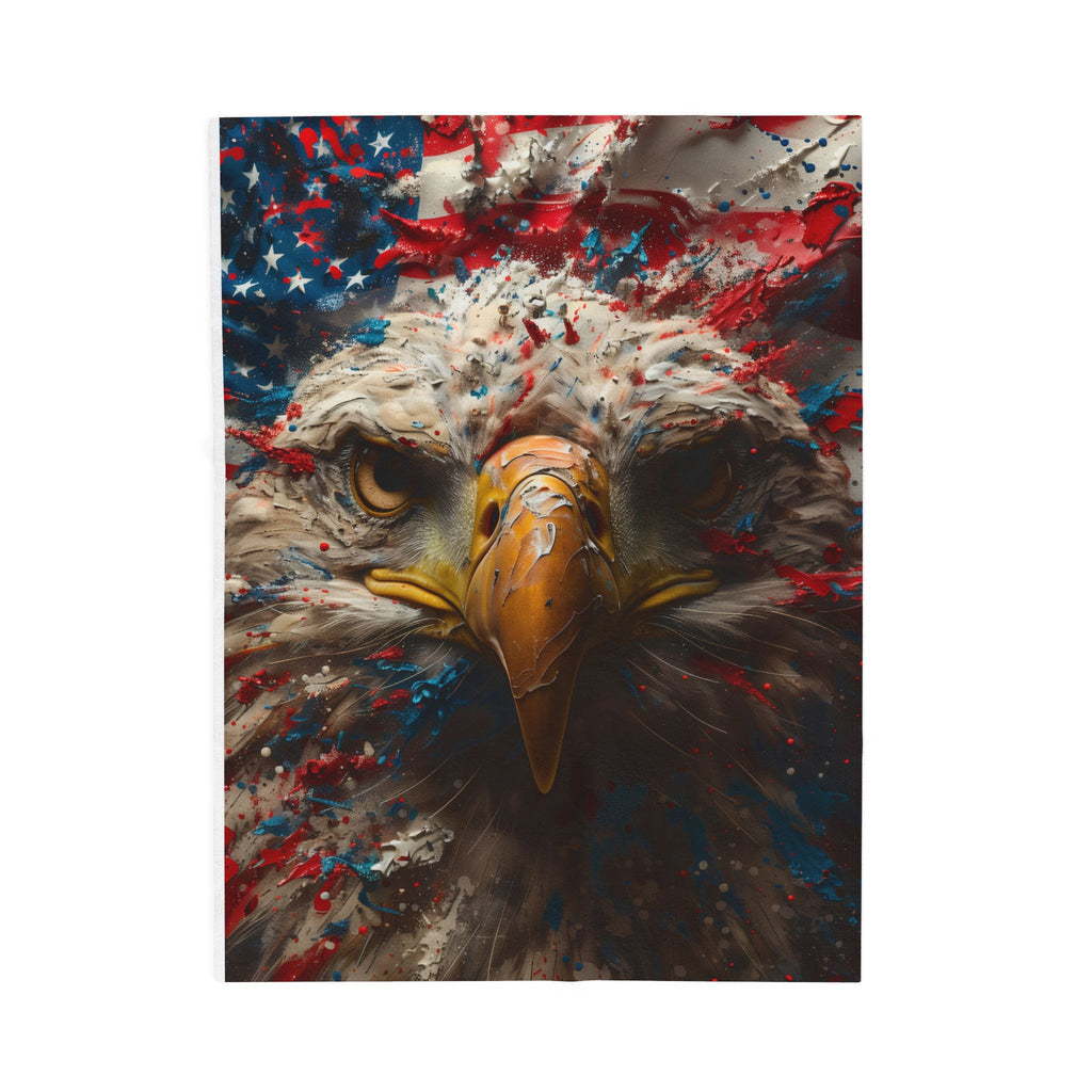 American Flag Bald Eagle Velveteen Plush Blanket | Patriotic Eagle Throw