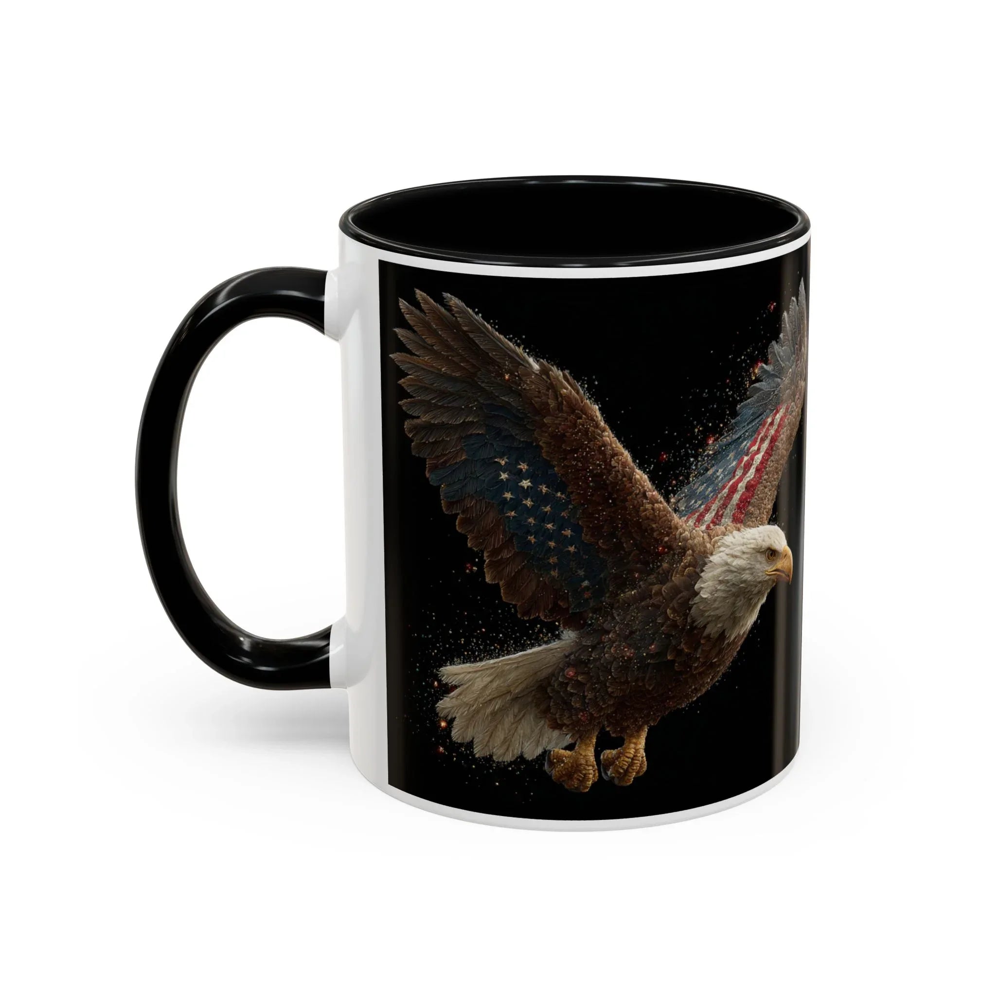 American Flag Bald Eagle Coffee Mug | Patriotic Eagle Wings, Black Accent 11oz 15oz - 250 USA Celebration