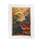 Triumphant Bald Eagle clutching Tattered American Flag Blanket | Patriotic Fireworks Outline - 250 USA Celebration