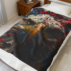 American Flag Bald Eagle Velveteen Plush Blanket | Patriotic Eagle Throw