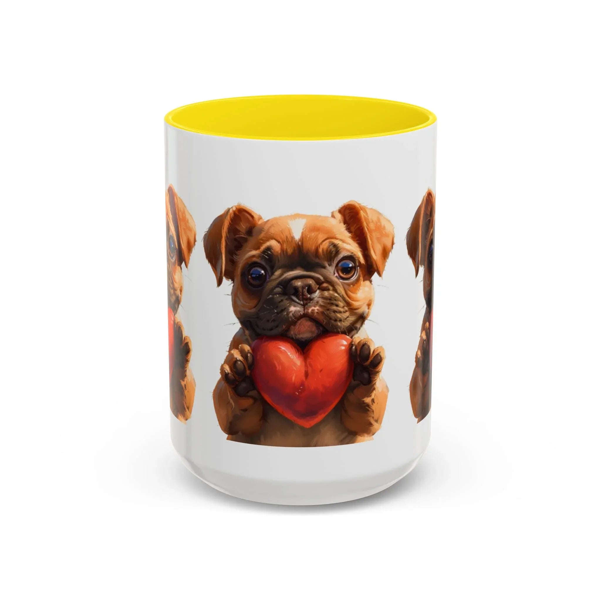 Cute French Bulldog Holding Red Heart Accent Coffee Mug | Puppy Cartoon Illustration - 250 USA Celebration