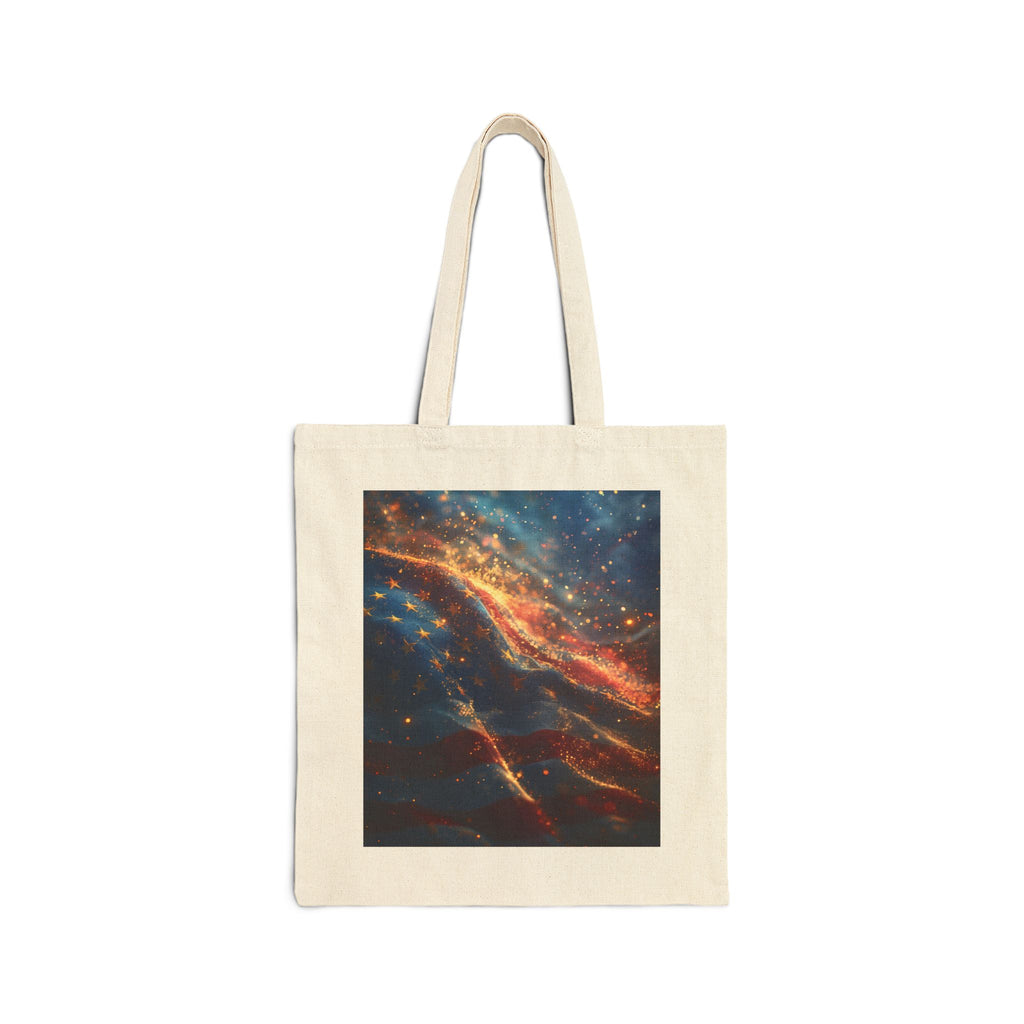 Canvas Tote Bag — Vintage American Flag Portrait / Cosmic Nebula Art