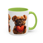 Cute French Bulldog Holding Red Heart Accent Coffee Mug | Puppy Cartoon Illustration - 250 USA Celebration