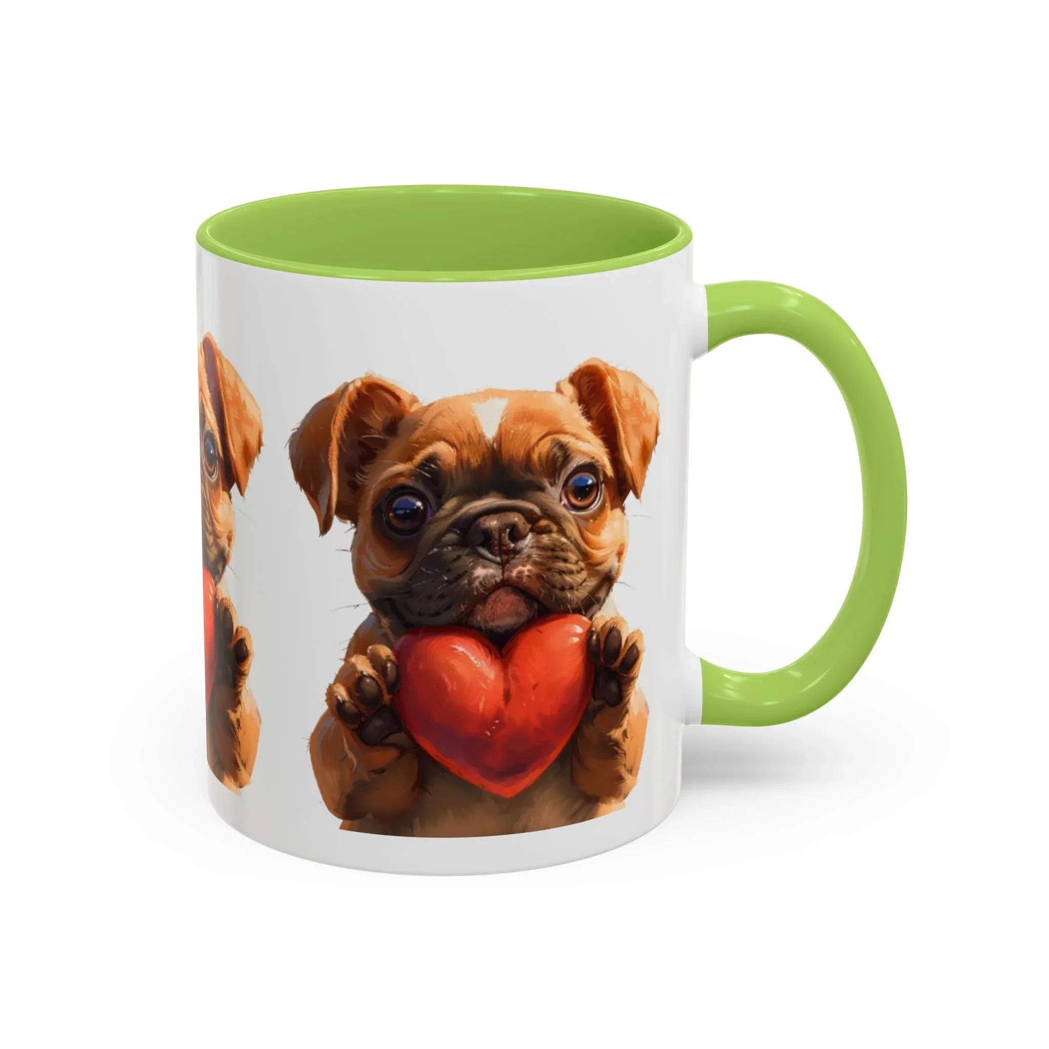 Cute French Bulldog Holding Red Heart Accent Coffee Mug | Puppy Cartoon Illustration - 250 USA Celebration
