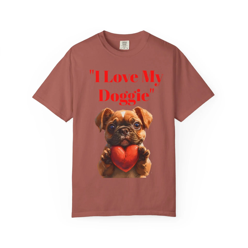 Cute French Bulldog Puppy Holding Red Heart T-shirt | Dog Lover Cartoon - 250 USA Celebration