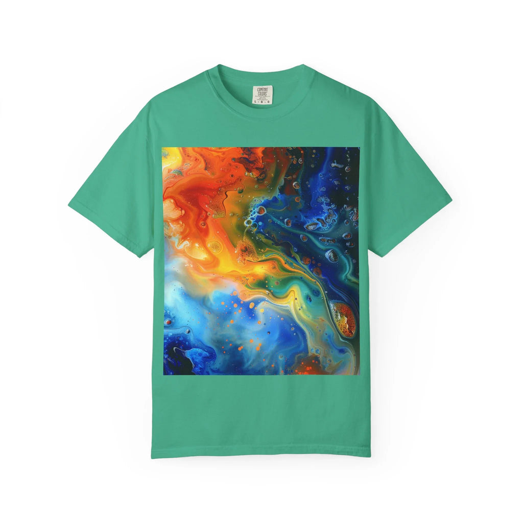 Colorful Abstract Swirl T-Shirt, psychedelic design blooms with surreal depth, blending free-flowing lines and bold swirls - 250 USA Celebration
